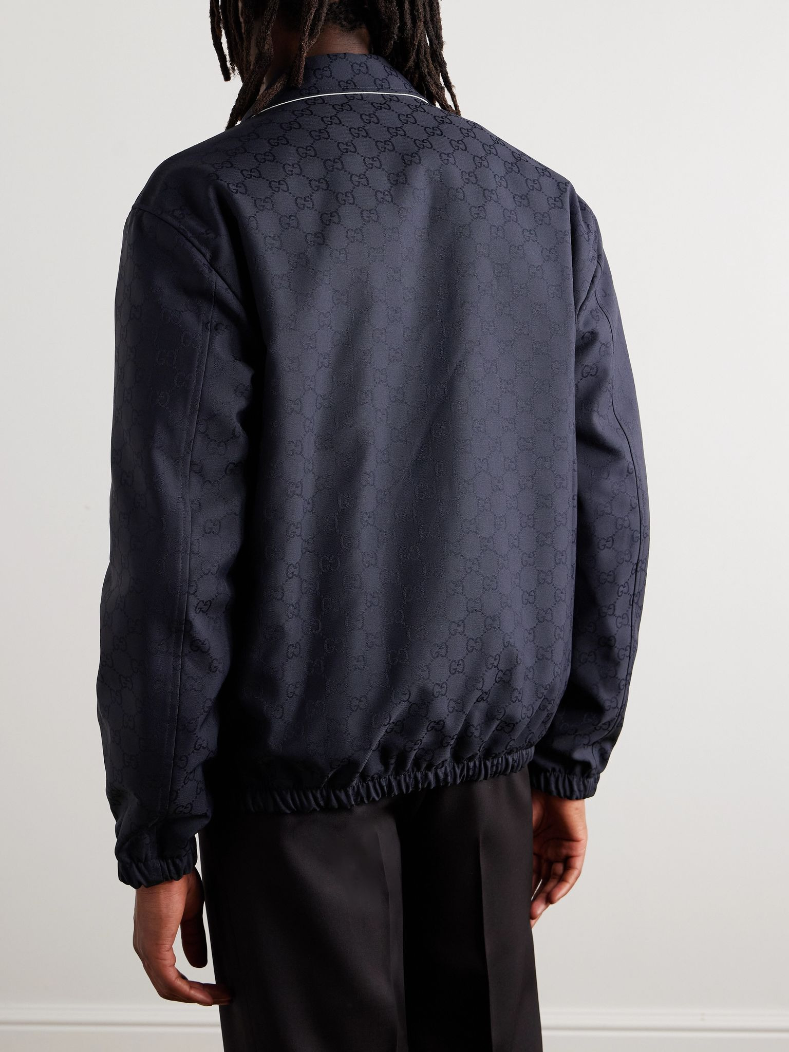 Reversible Logo-Jacquard Cotton Bomber Jacket Midnight blue - 4