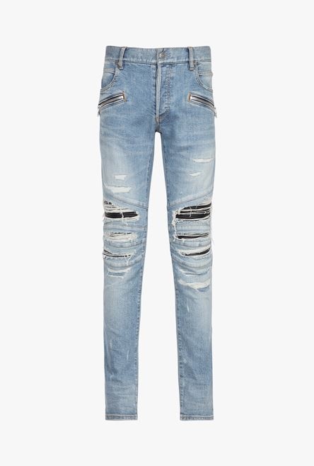 Slim cut ripped blue cotton jeans - 1