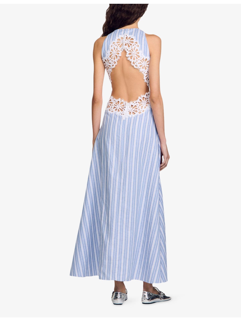Stripe-Print Cut-Out Lace Cotton and Linen-Blend Midi Dress - 4