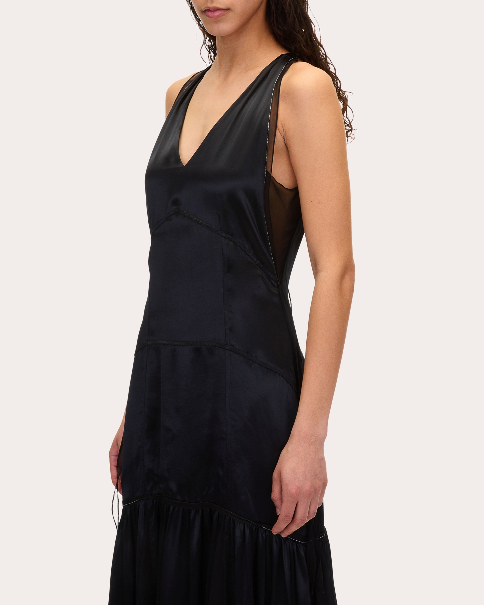 Layered Satin and Chiffon Midi Dress - 4