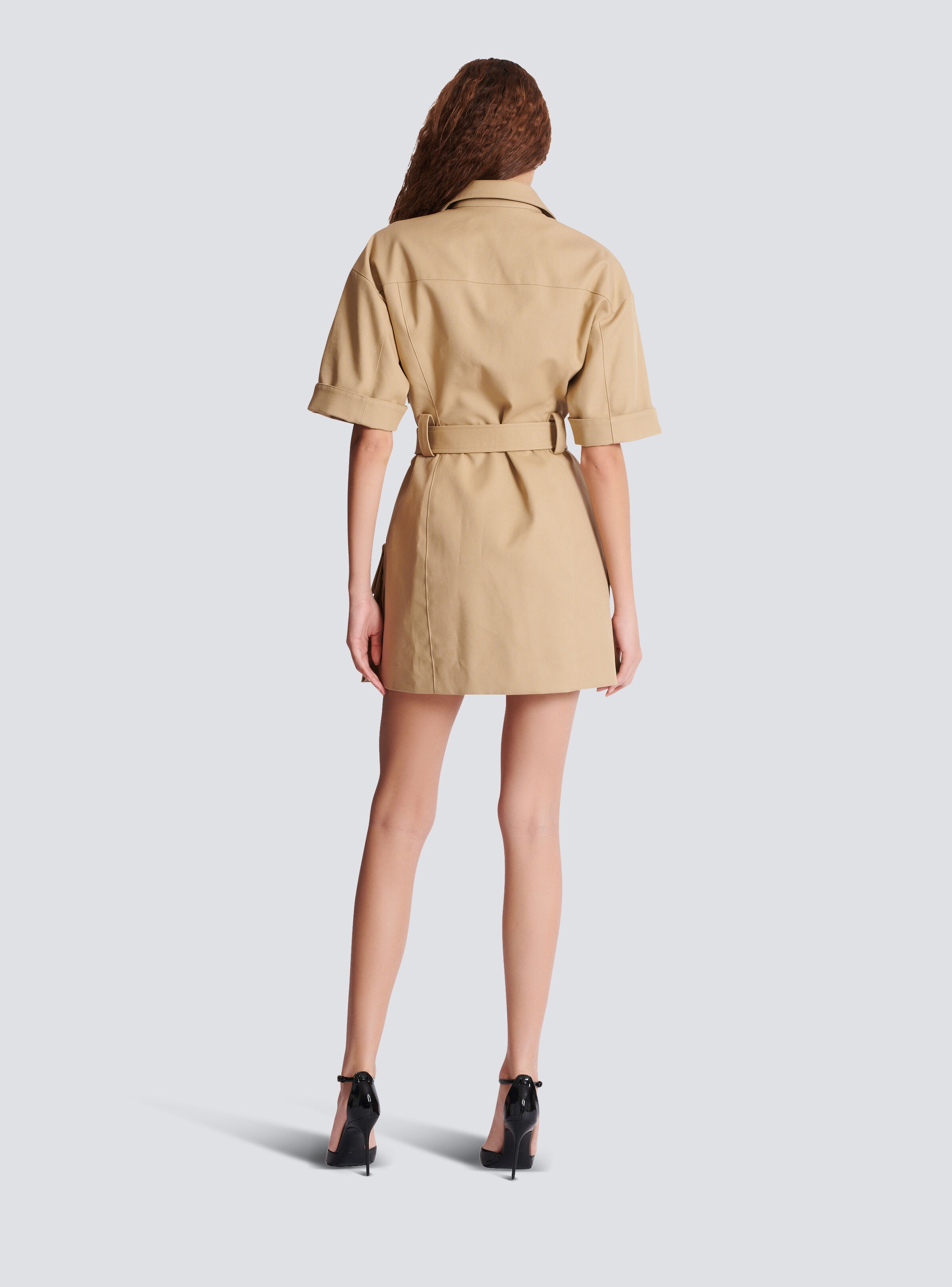 Short cotton gabardine lace-up dress - 4