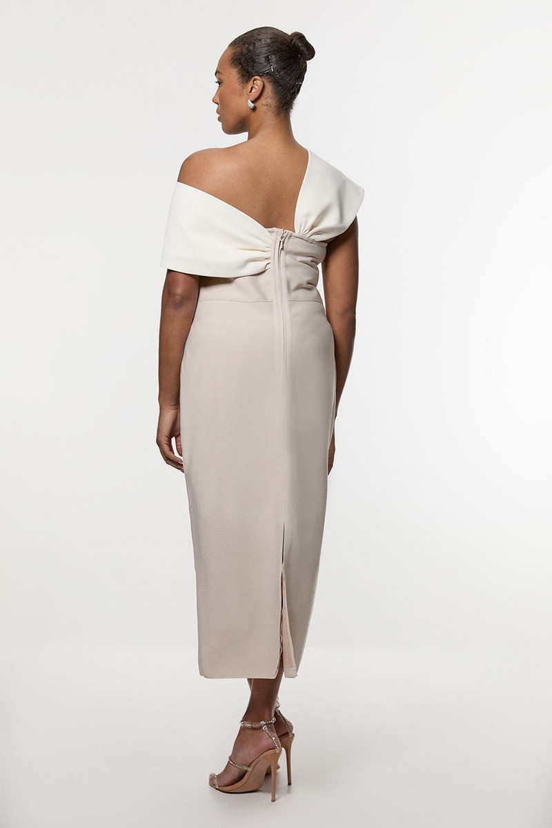 Plus Size Figure Form Bandage Knit Asymmetric Strap Midi Dress 3