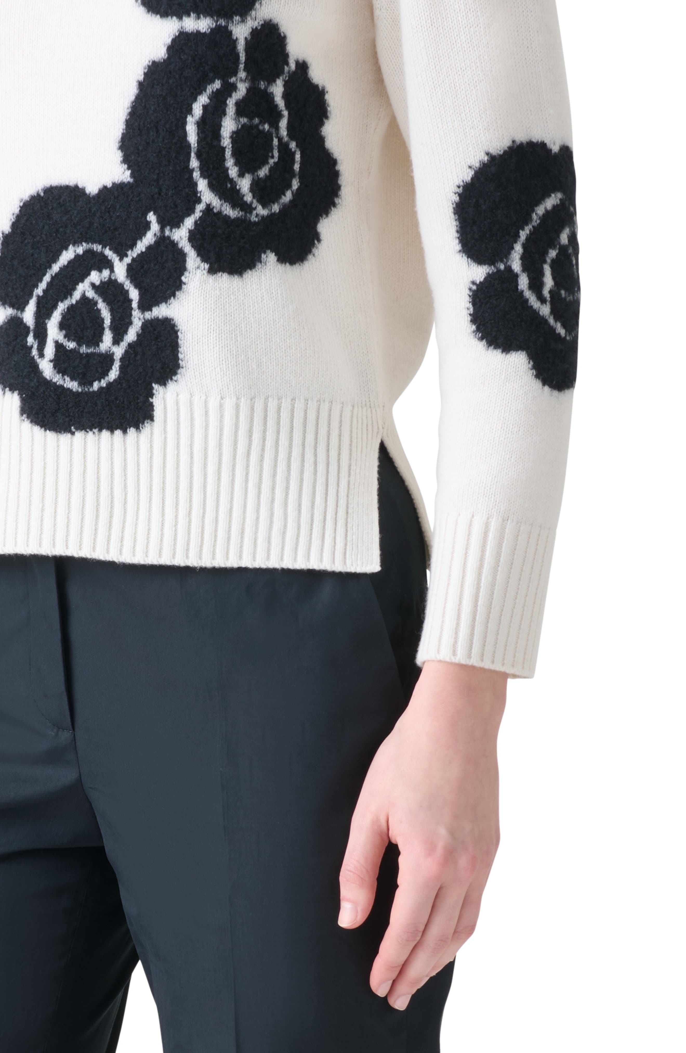 Akris Anemone Intarsia Cashmere & Silk Crewneck Sweater in Ecru-Black at Nordstrom - 4