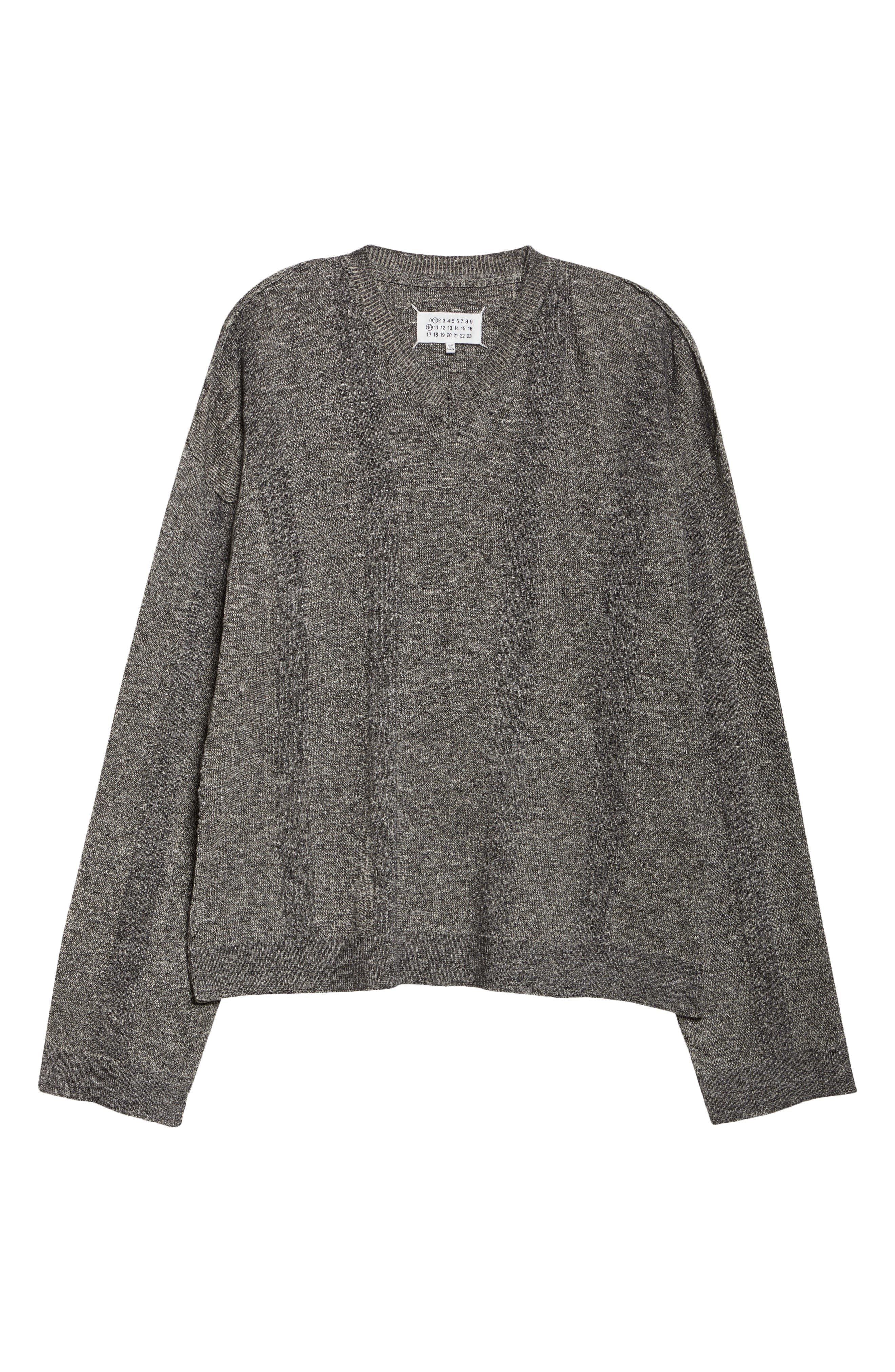 Maison Margiela Linen & Cotton Blend V-Neck Sweater in Black at Nordstrom - 5