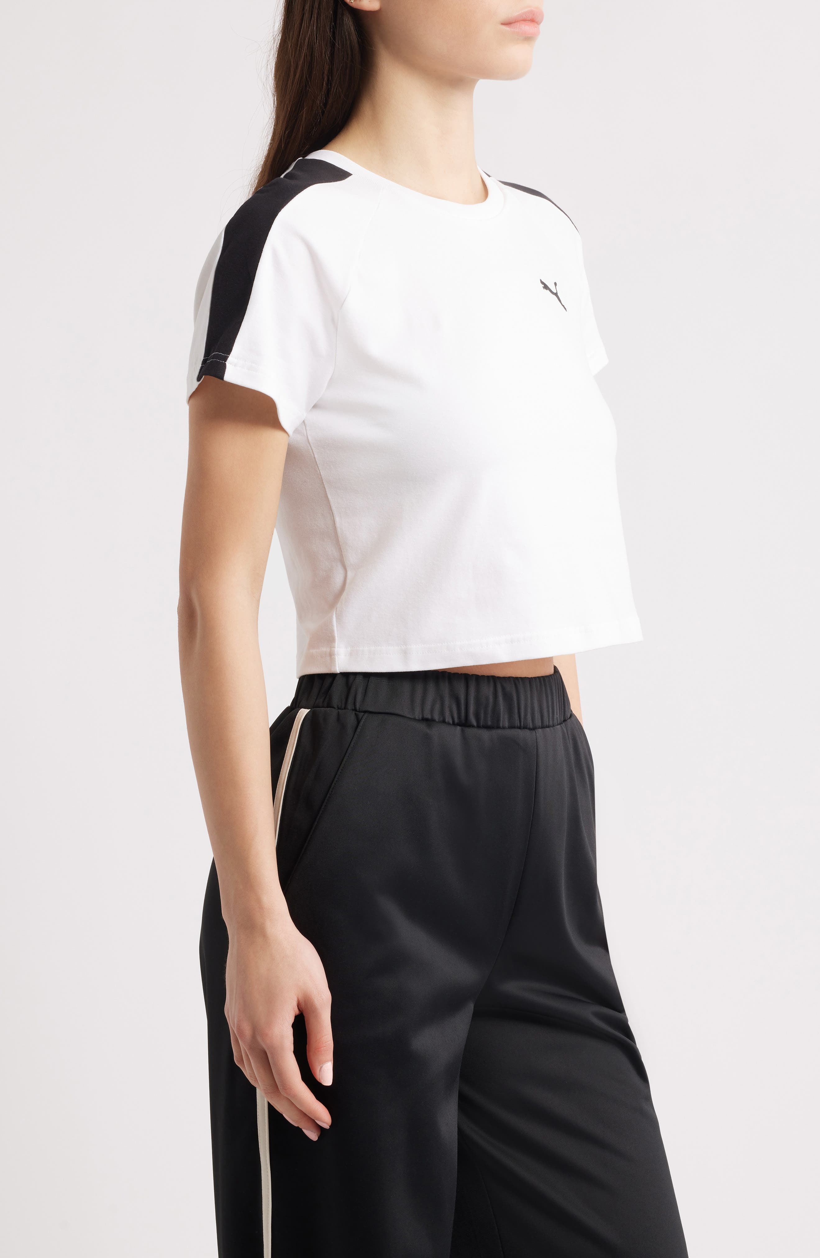 PUMA T7 Crop Stretch Cotton Baby Tee in Puma White at Nordstrom - 3