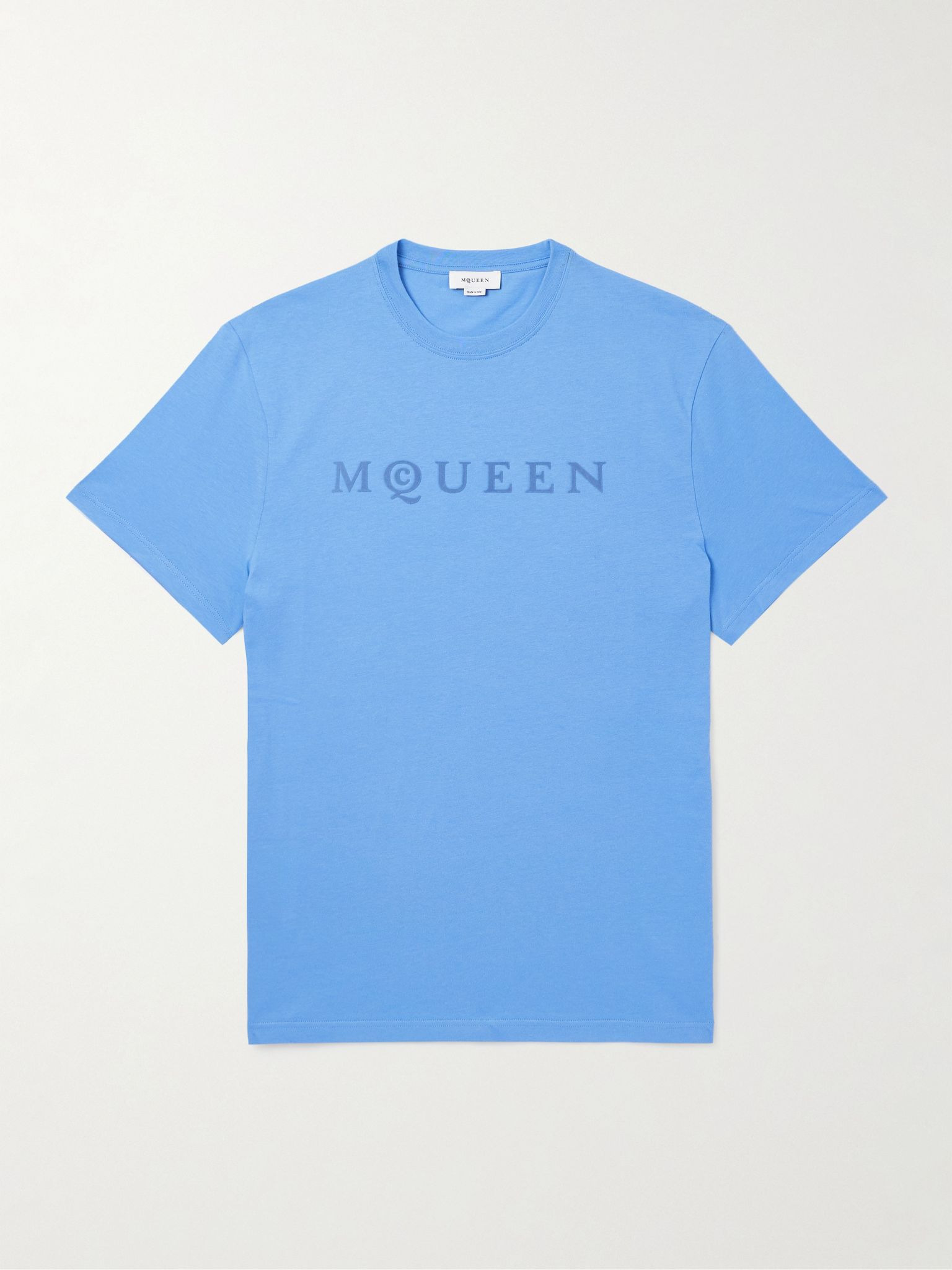 Logo-Flocked Cotton-Jersey T-Shirt Light blue - 1