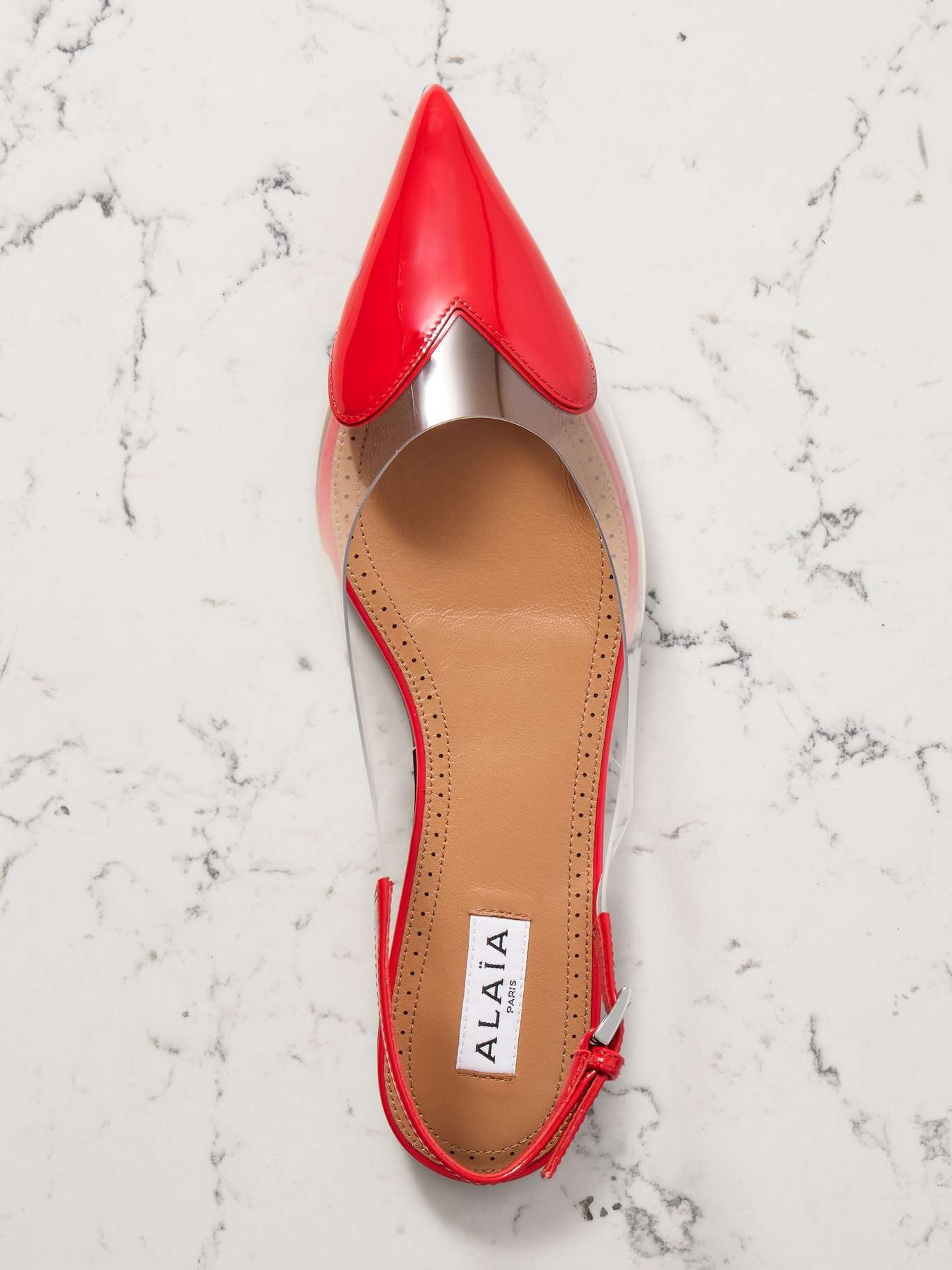 Alaïa Le Cœur PU and patent-leather slingback point-toe