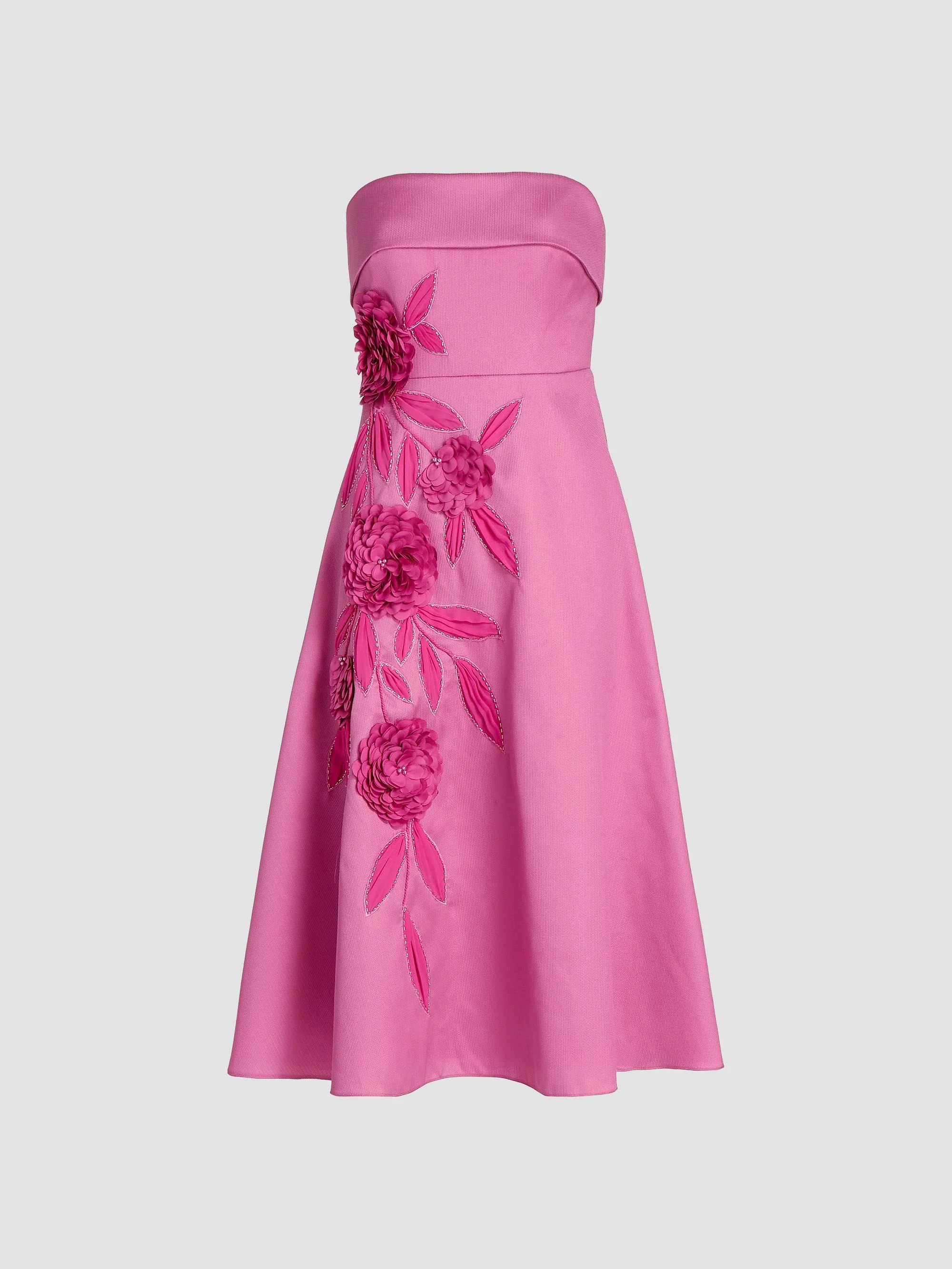 Women's Floral Appliqué Strapless Midi-Dress - Rose - 1
