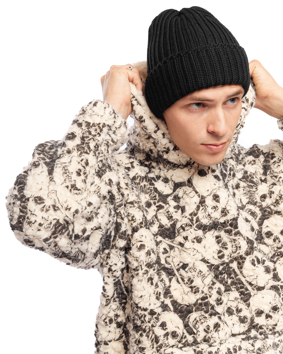 ERL Skull Printed Vintage Fleece Hoodie Black | REVERSIBLE
