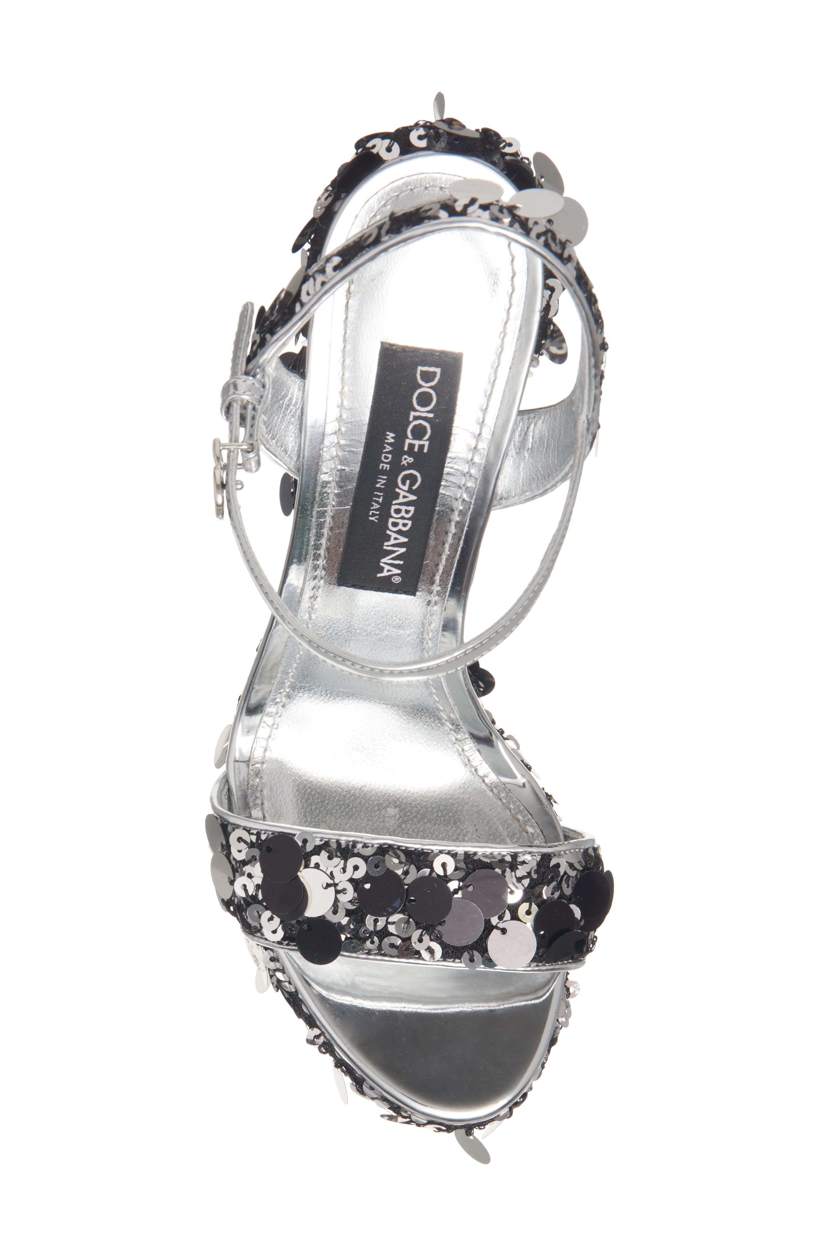 Dolce&Gabbana Sequin Block Heel Platform Sandal in Argento at Nordstrom - 5