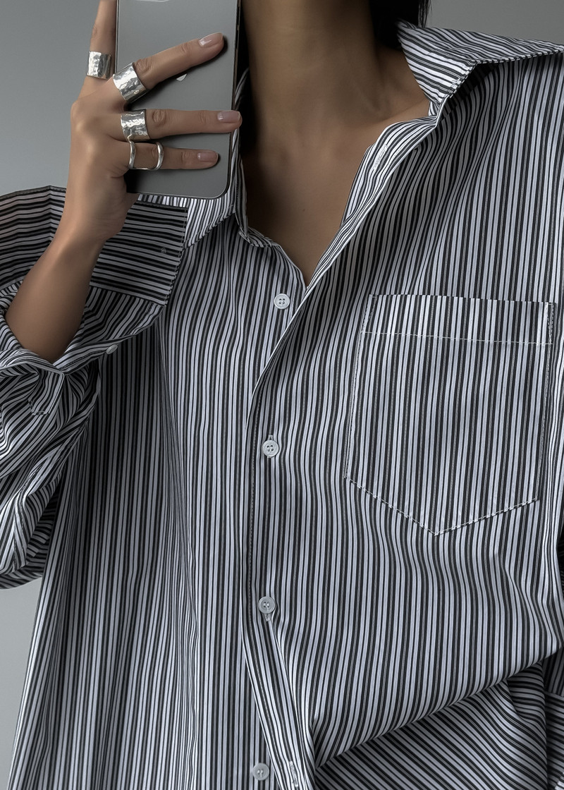 Cyrus Button Up Shirt - Black/White Stripe 5