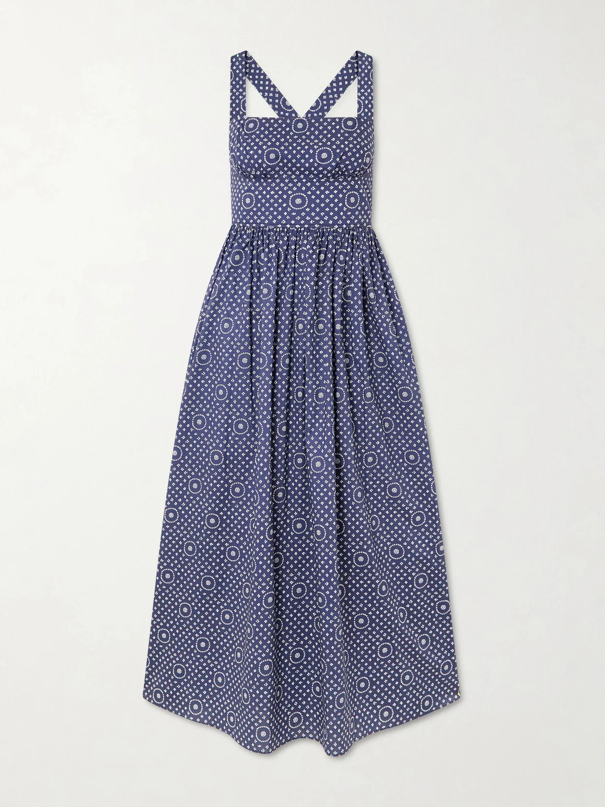 Gathered Printed Organic Cotton Midi Dress - 1