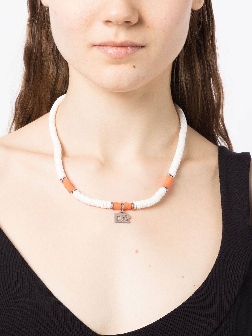 logo-charm beaded necklace - 2