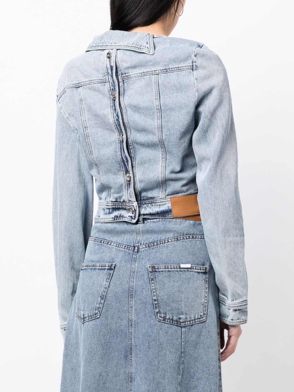 asymmetric-neck denim jacket - 4