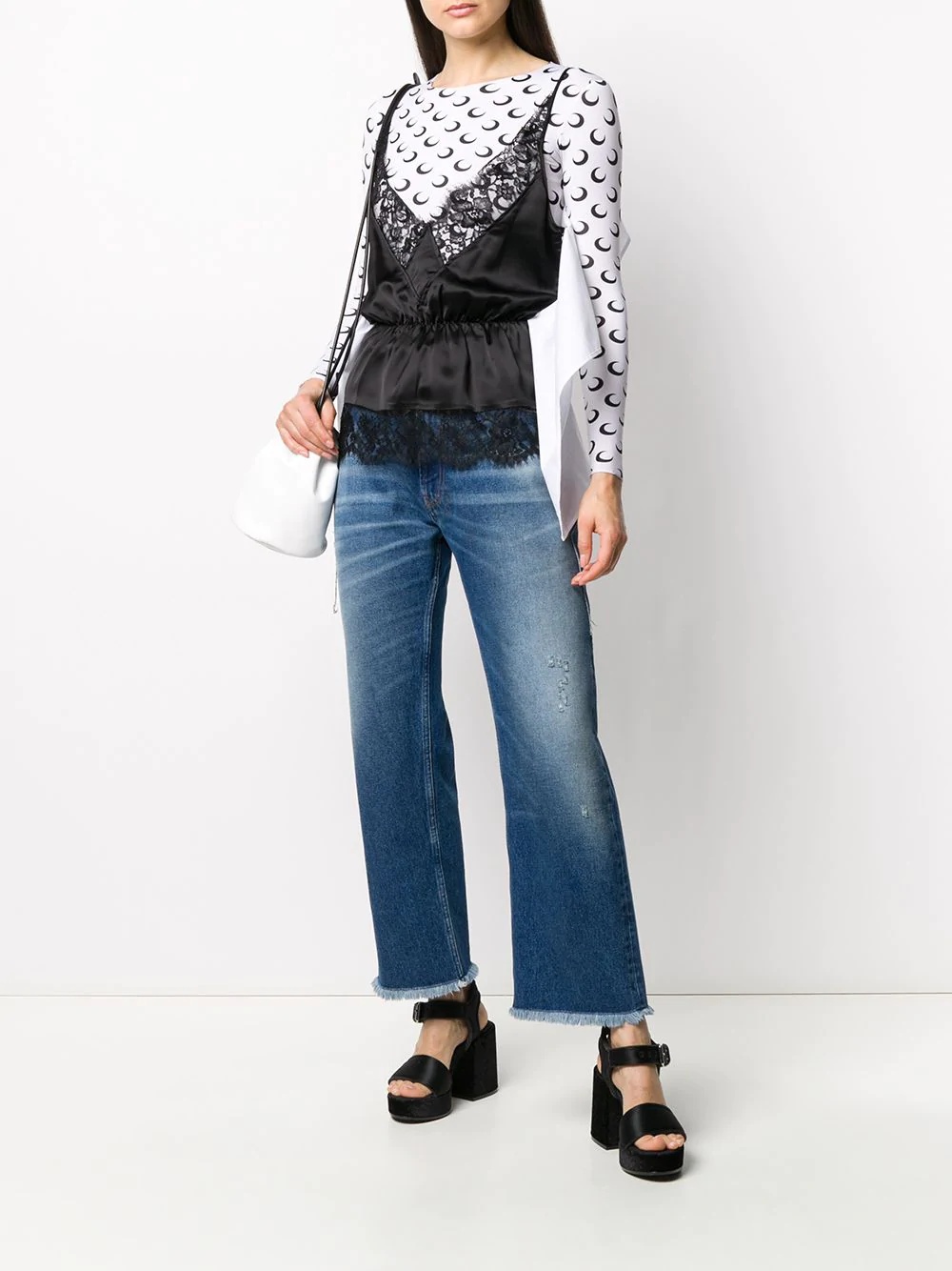 asymmetric lace-detail top - 2