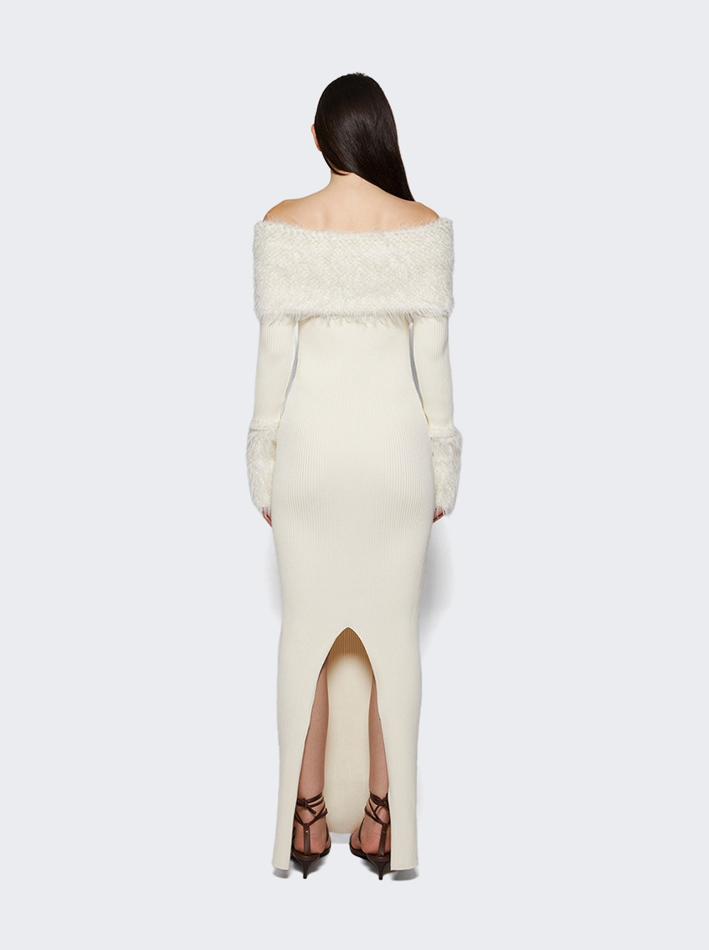 Ribbed Knit Long Dress Ecru - 4