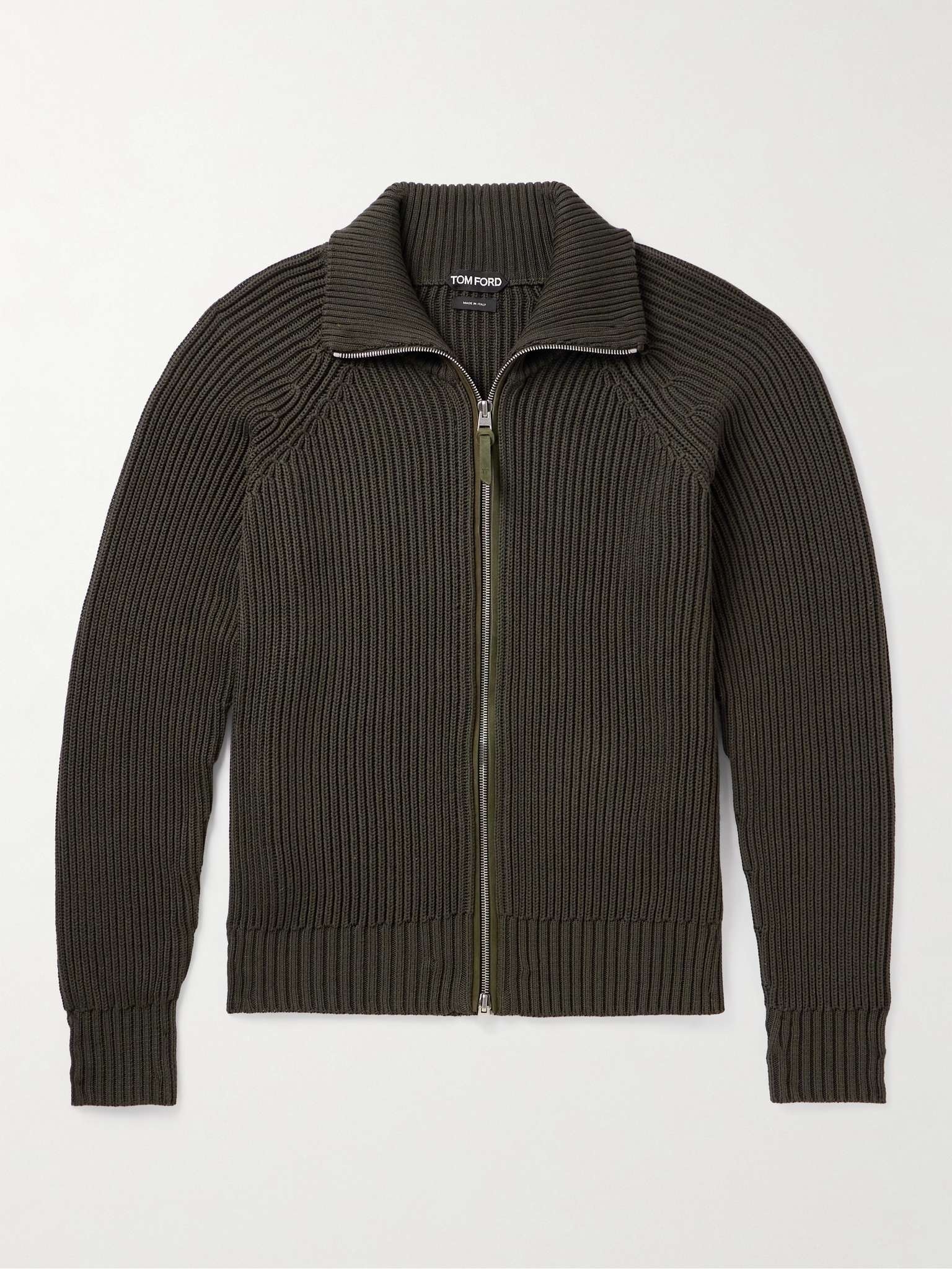 TOM FORD Slim-Fit Ribbed Silk and Cotton-Blend Zip-Up Cardigan