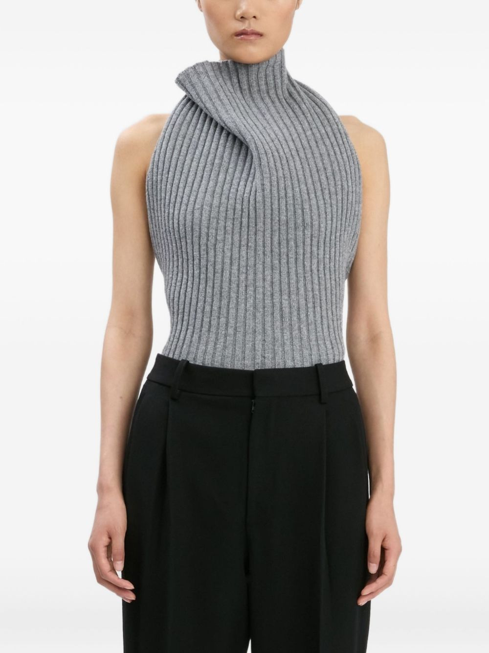 ribbed halter neck top - 1