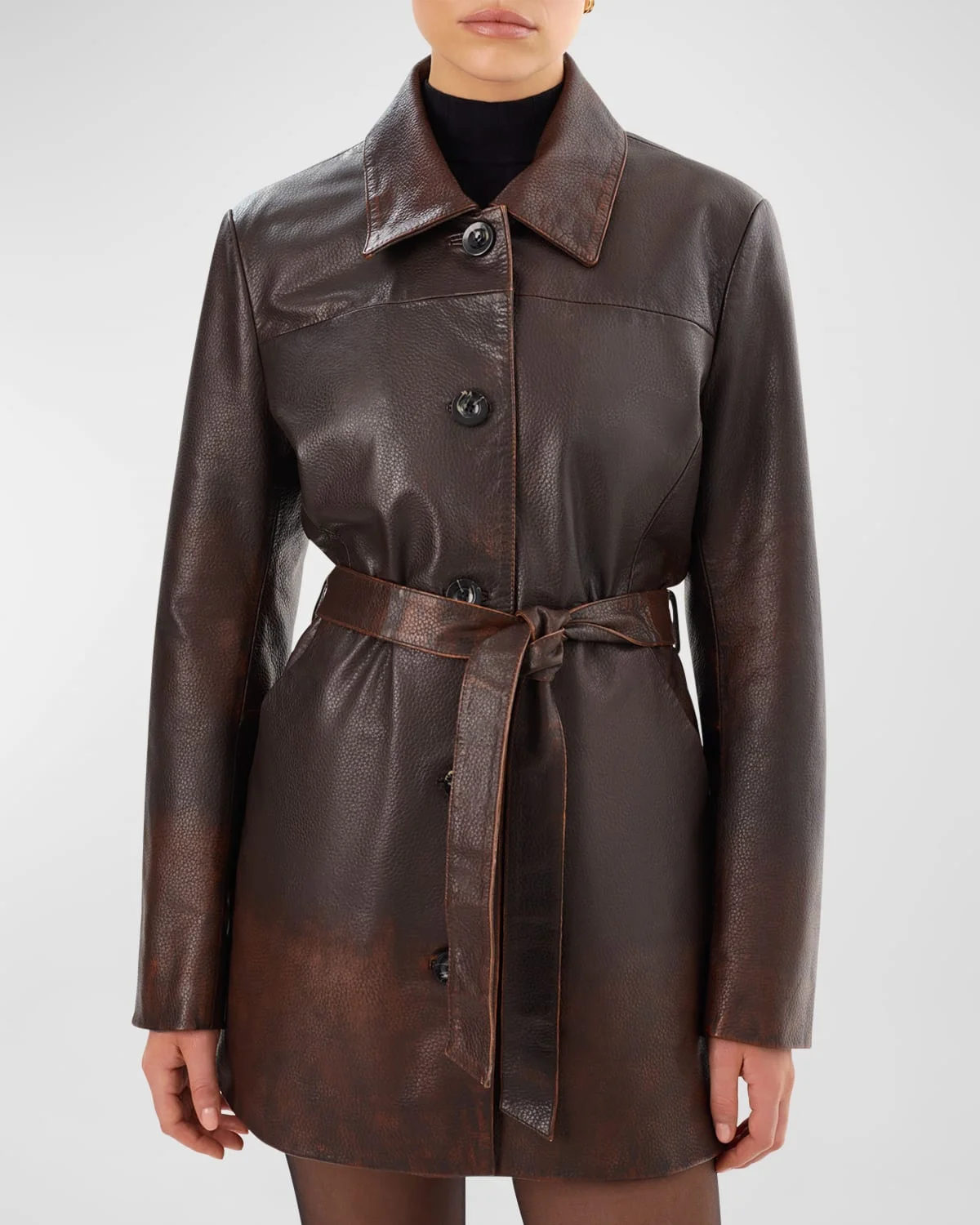 Marlowe Belted Leather Coat - 1