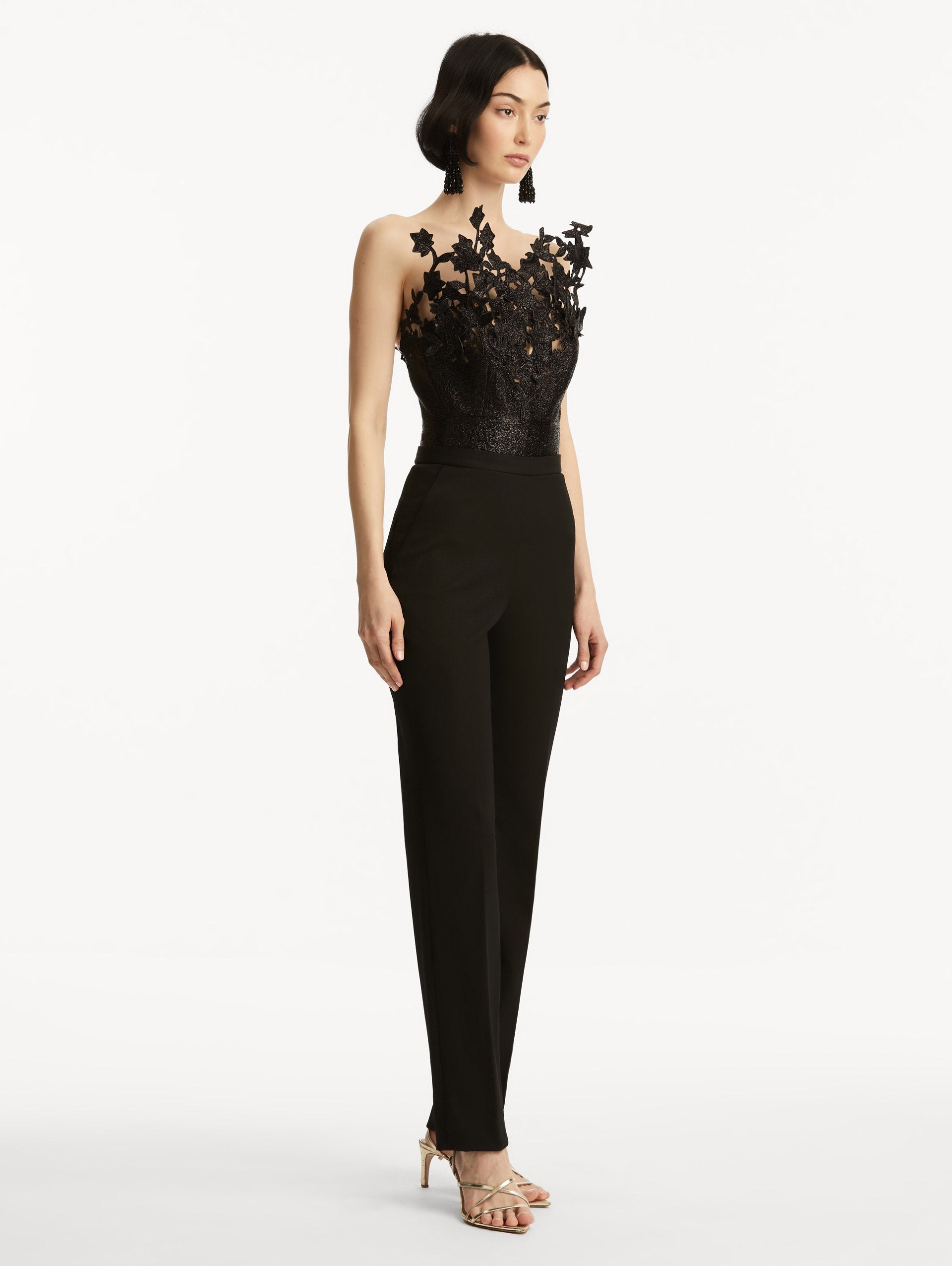 METALLIC CHERRY BLOSSOM EMBROIDERED JUMPSUIT - 4
