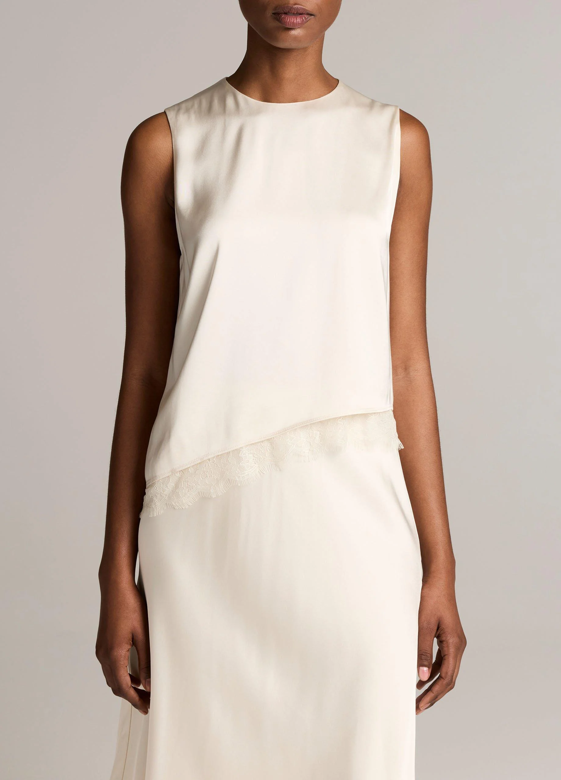Lace-Trim Satin Asymmetric Shell - 1