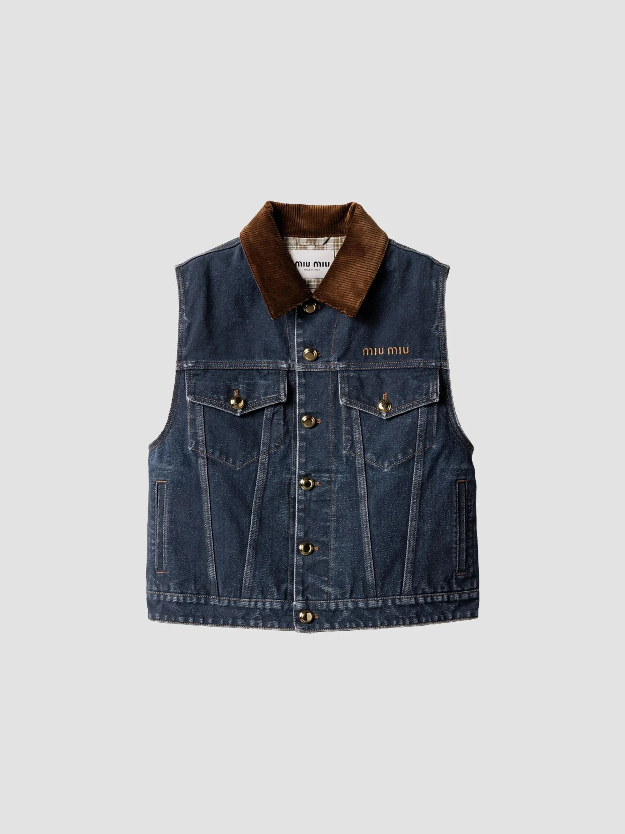 Women's Flocked Denim and Velvet Vest - Blue - 1