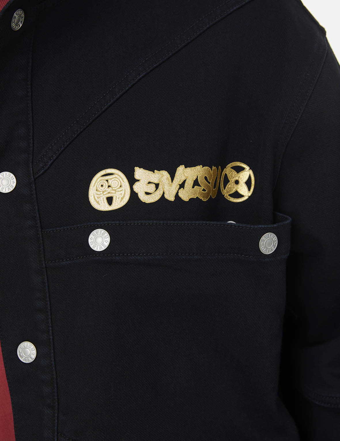 Ninja Daruma and Logo Print Regular Fit Hooded Denim Shirt Jacket - 9