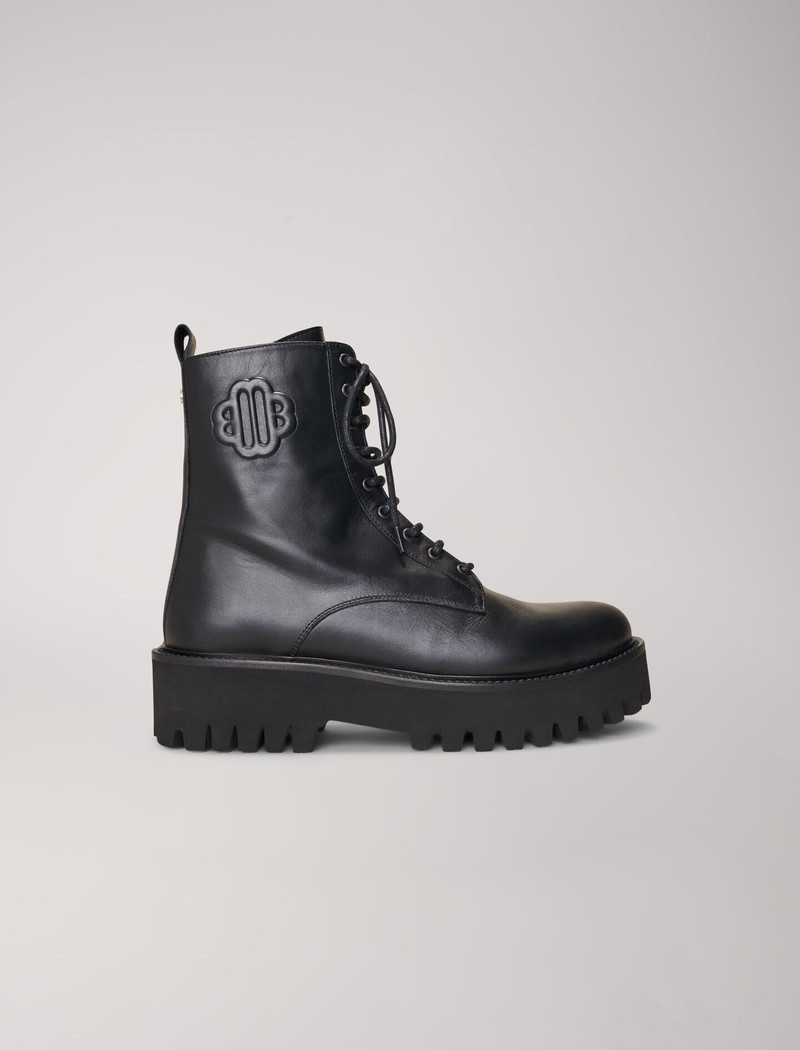 Black leather lace-up boots 6