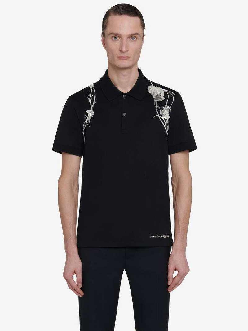 Men's Pressed Flower Harness Polo Shirt in Black 1