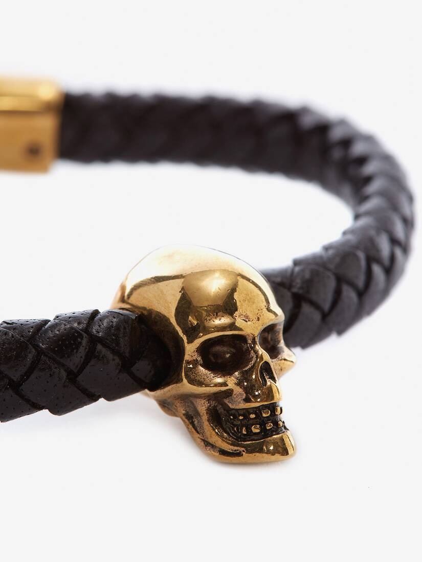Men's Skull Leather Bracelet in Black - 3