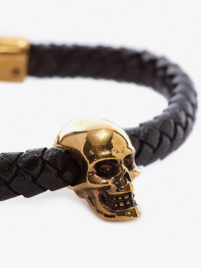 Men's Skull Leather Bracelet in Black 3