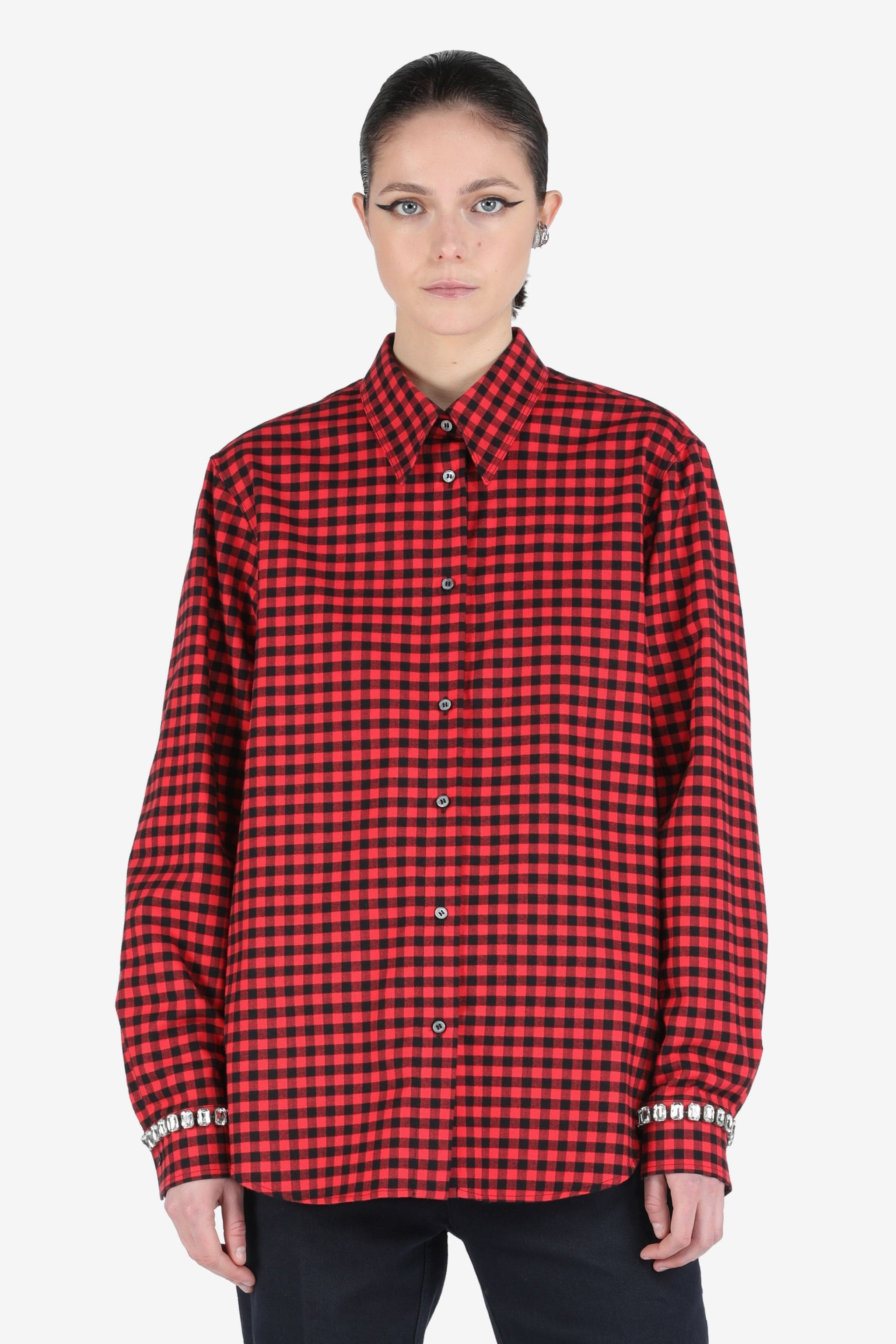 CRYSTAL-EMBELLISHED CHECKED COTTON SHIRT - 1