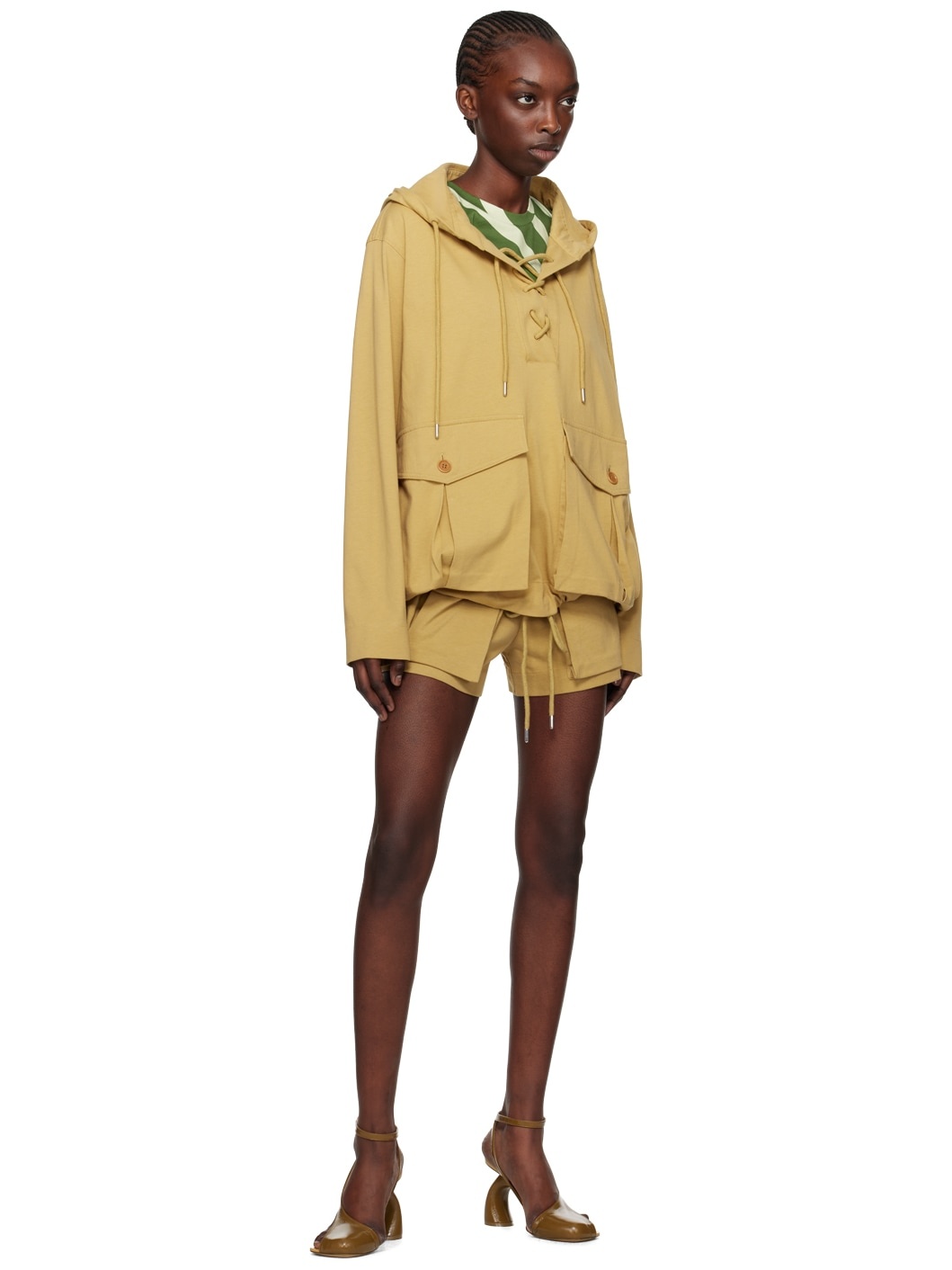 Tan Lace-Up Hoodie - 4