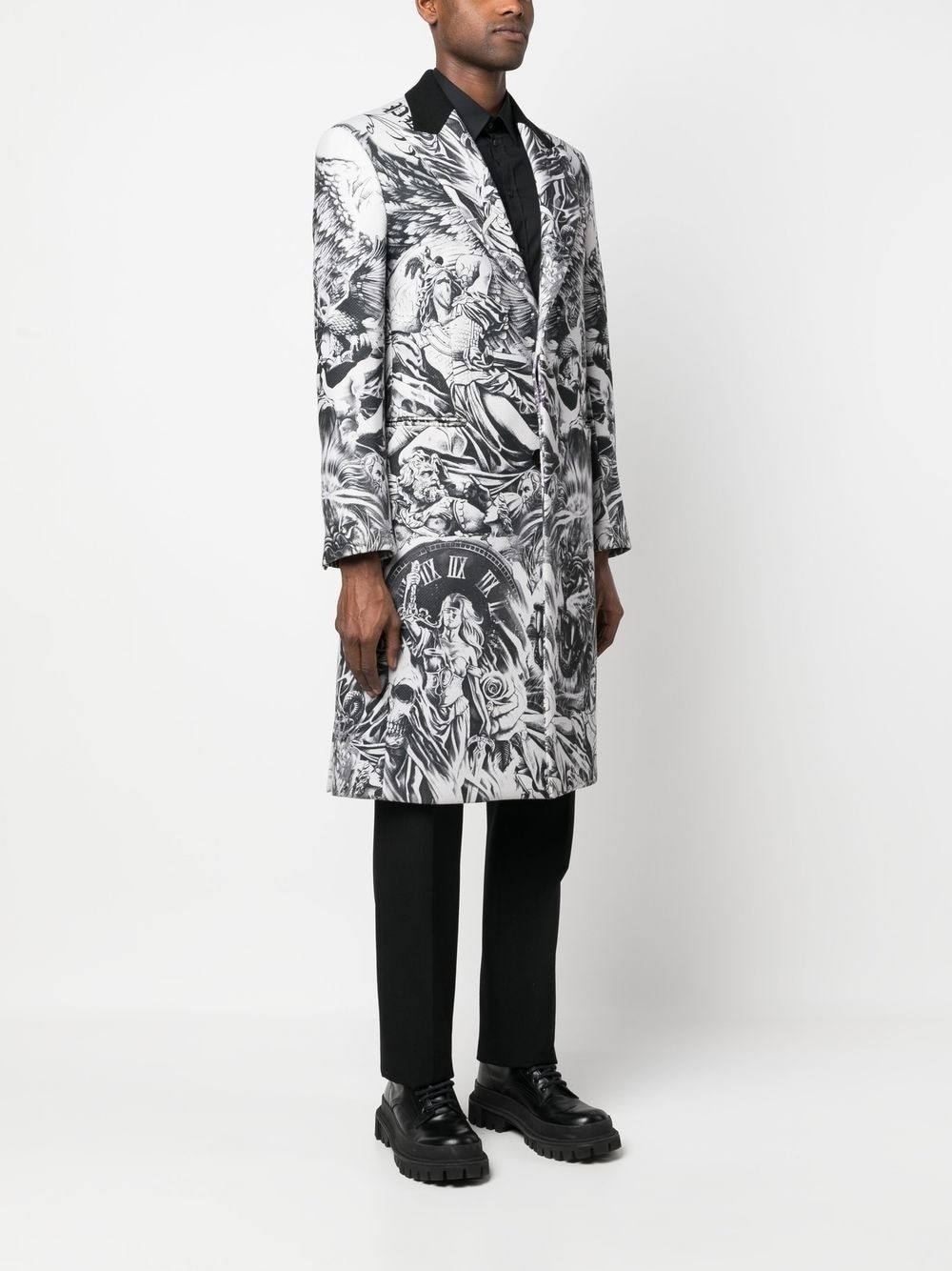 tattoo-print wool coat - 3