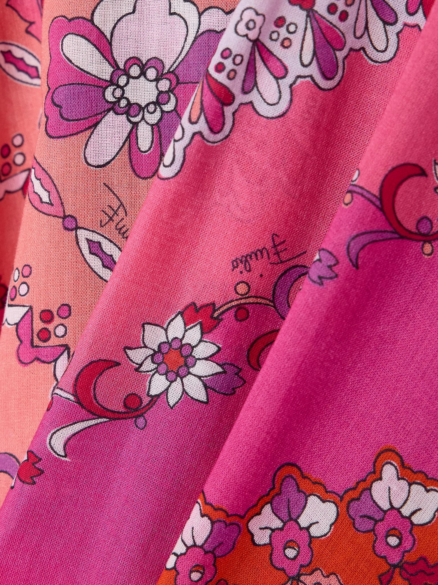 Printed cotton-muslin maxi skirt Fuchsia - 4