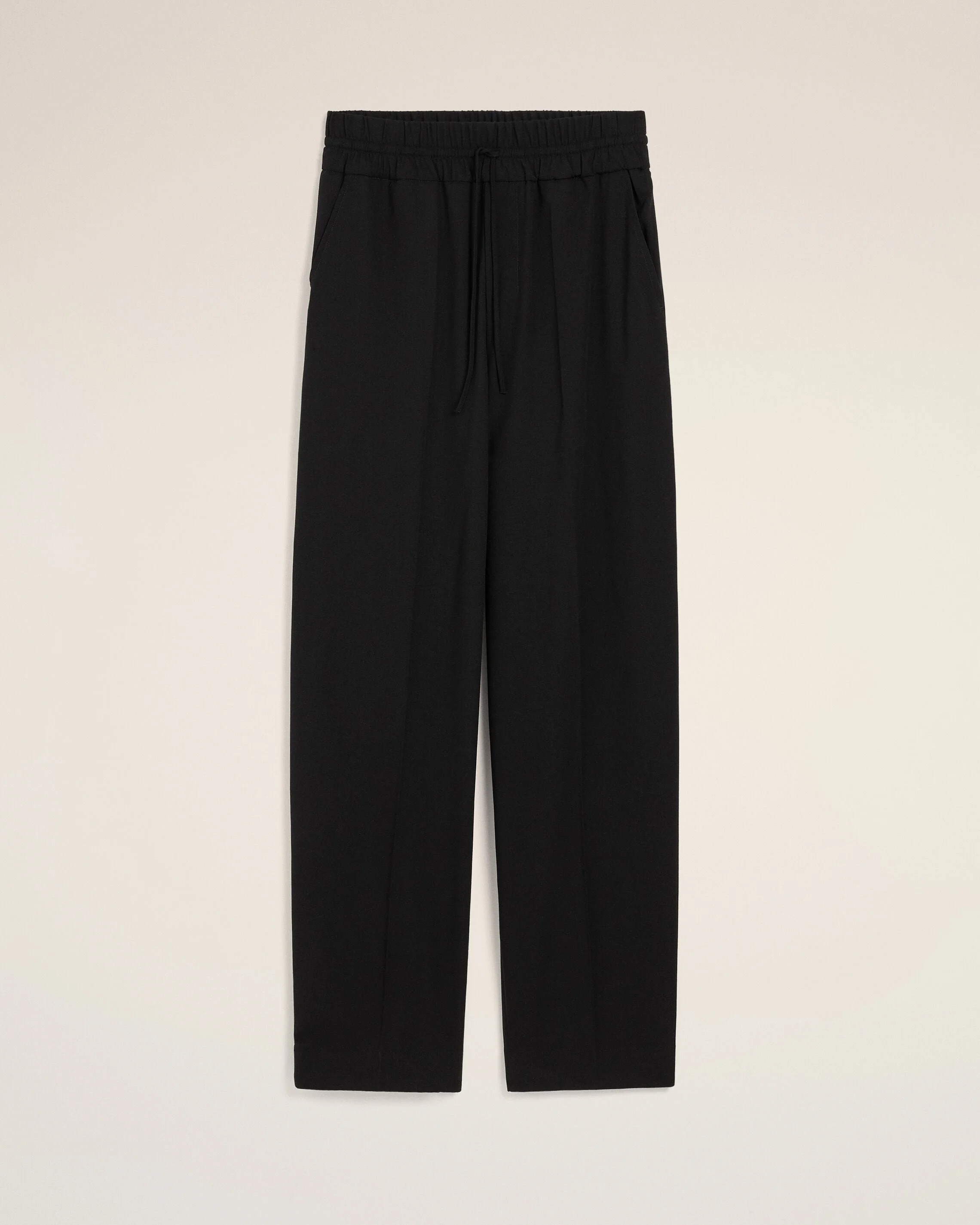 BLACK ELASTICATED-WAIST WOOL TROUSERS - 1
