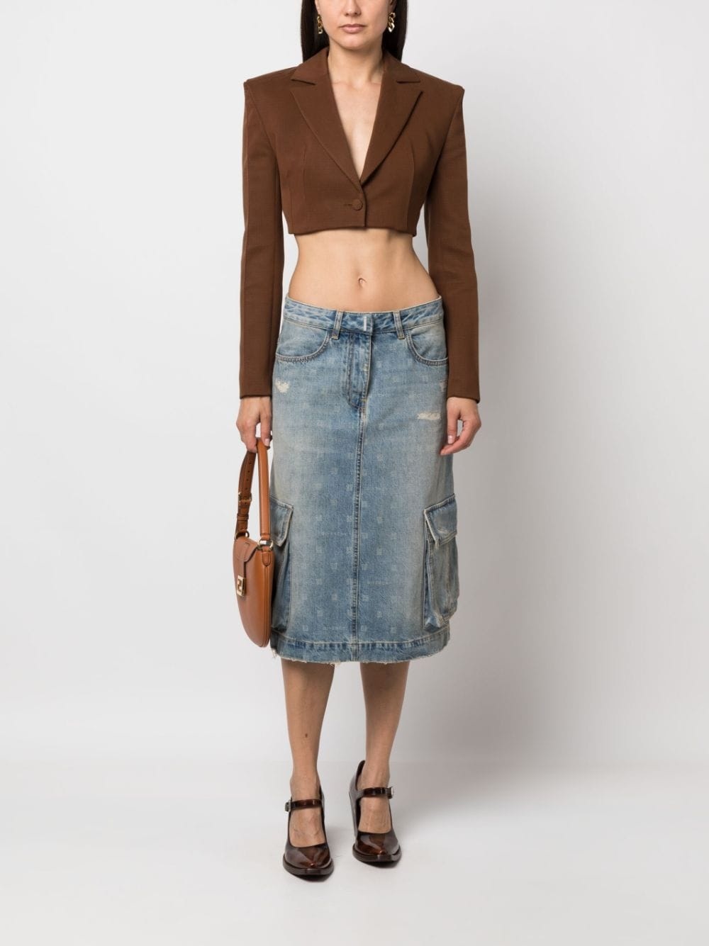 monogram-print denim cargo skirt - 2