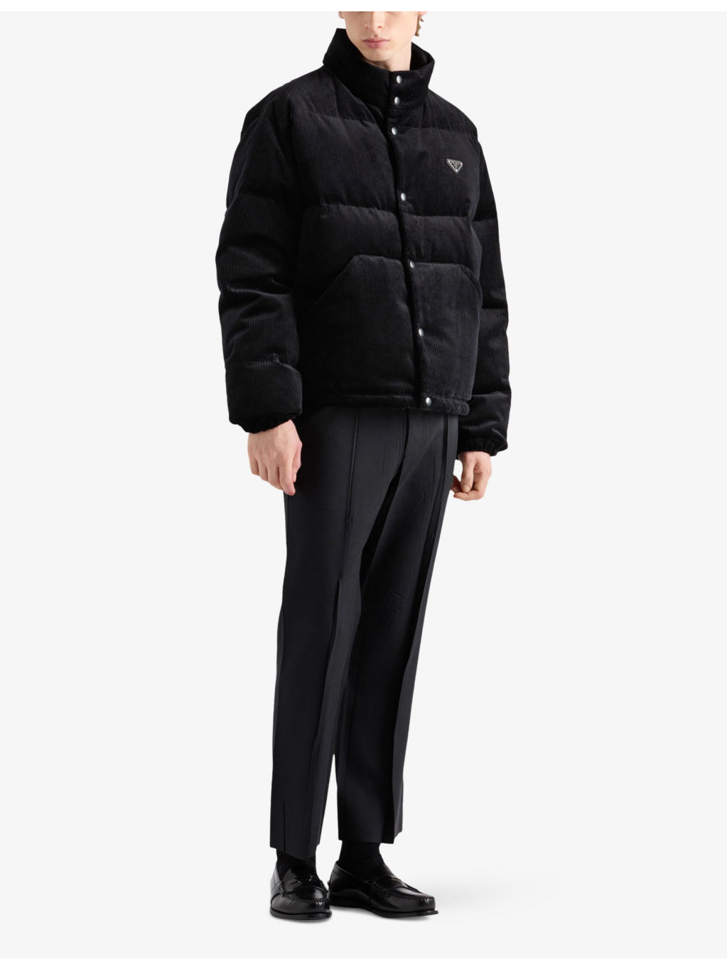 Funnel-Neck Corduroy-Texture Cotton Jacket - 2