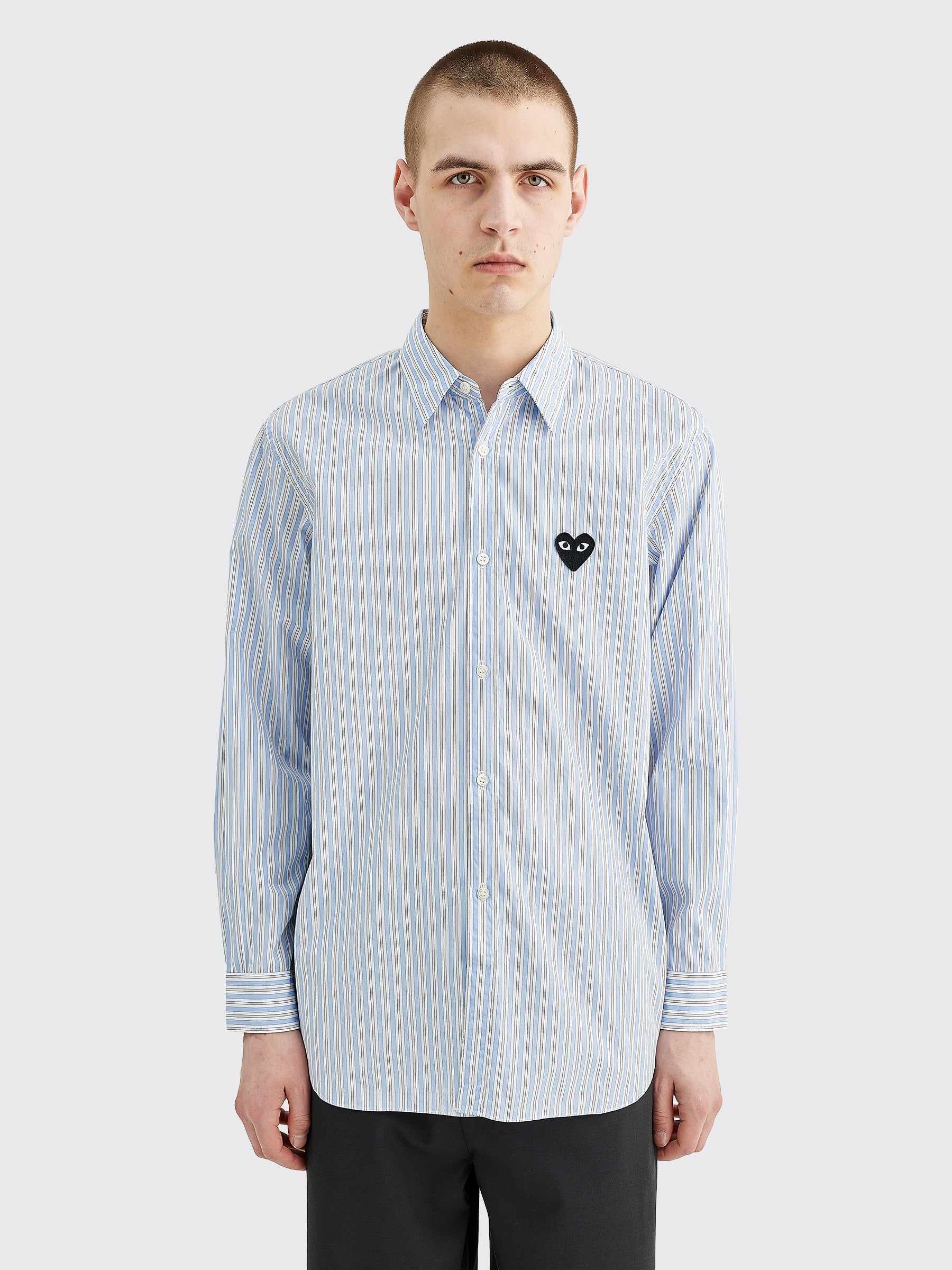 COMME DES GARÇONS PLAY SMALL HEART LS SHIRT STRIPE BLUE / WHITE - 2