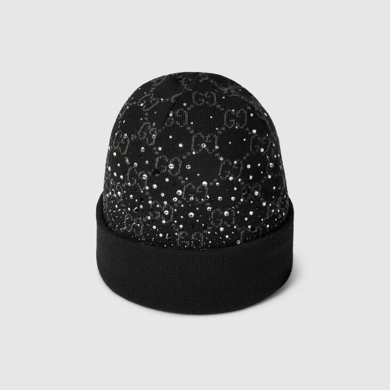 GG wool beanie hat with crystals 1