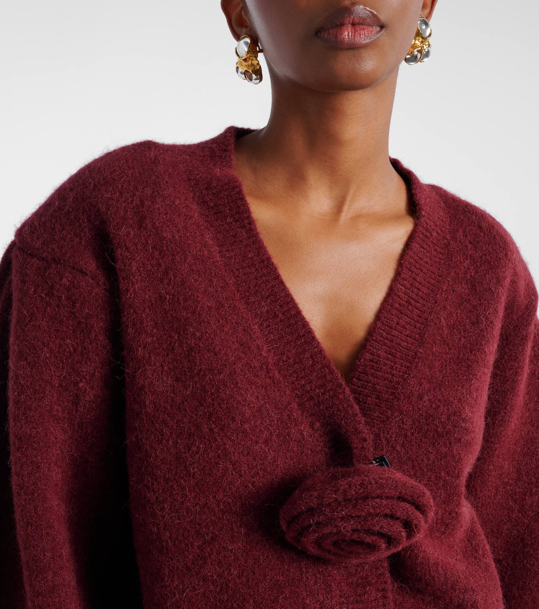 Floral-appliqué wool-blend cardigan - 4