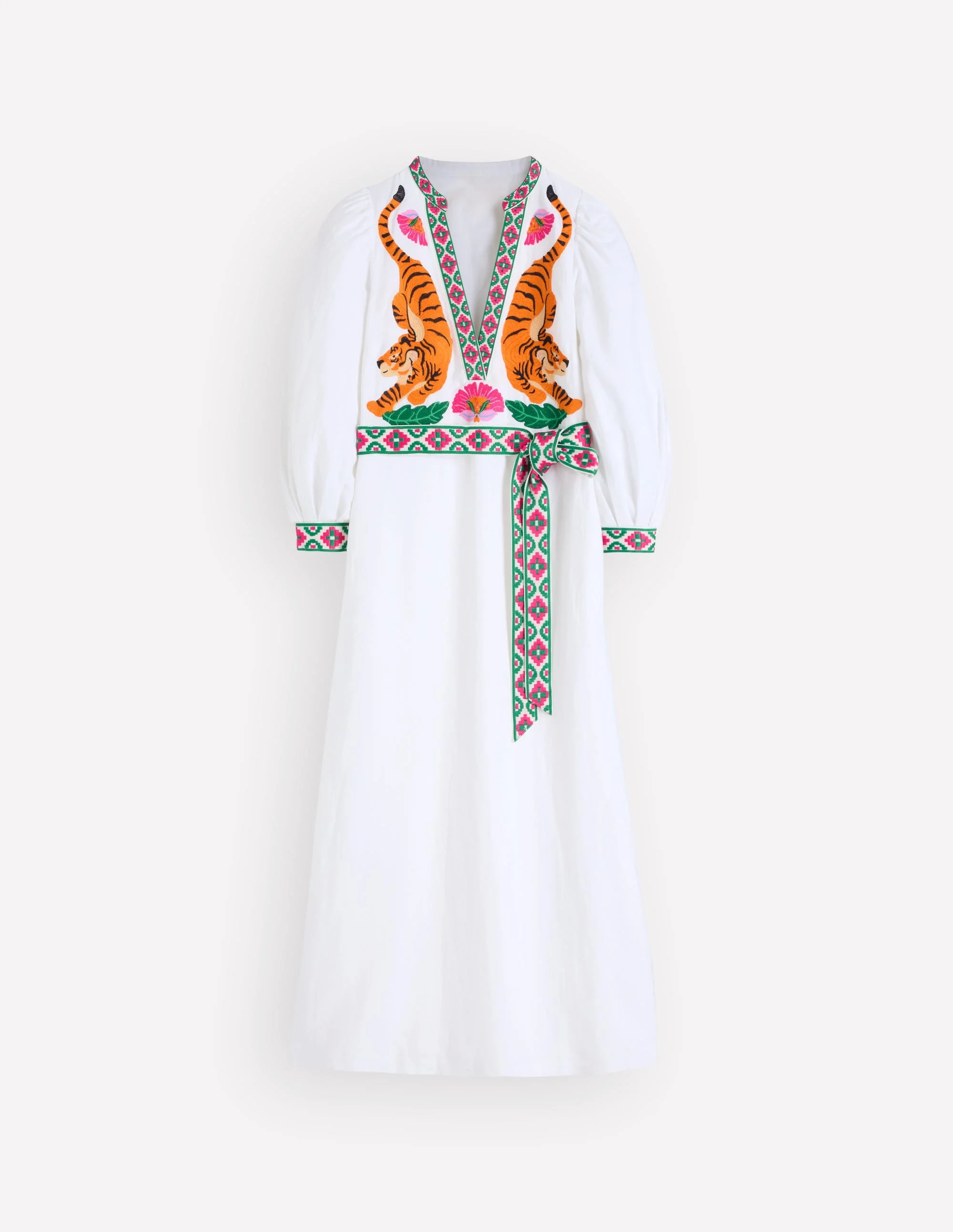 Octavia Linen Dress-Tiger Embroidery - 1