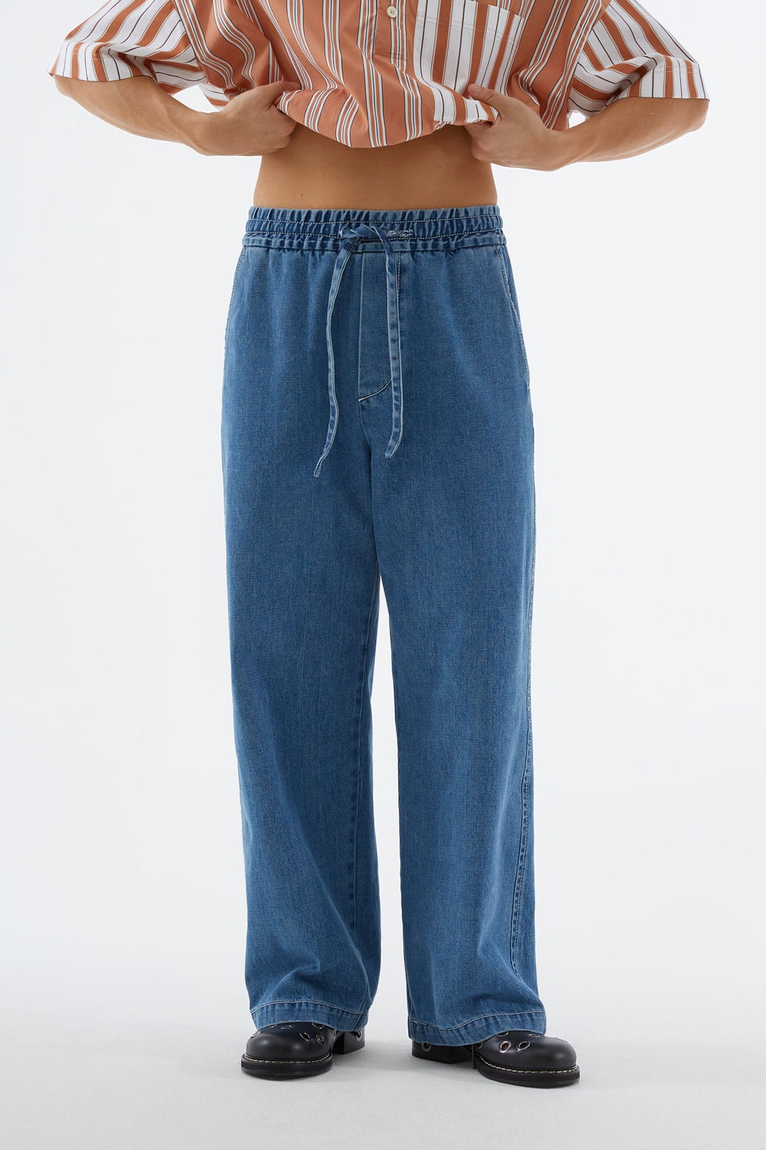 ELASTIC WASHED DENIM PANTS - 1