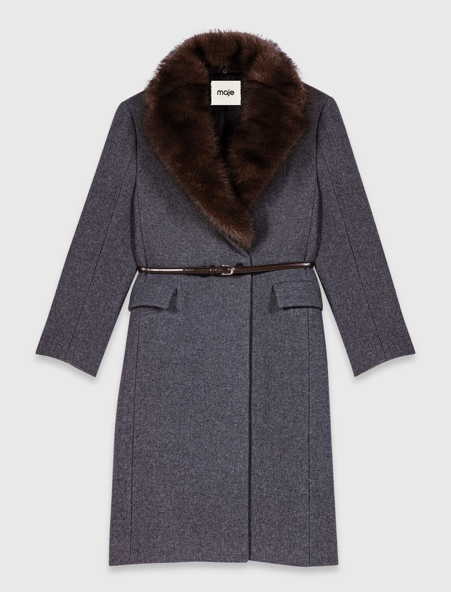 Long coat with faux fur collar - 1