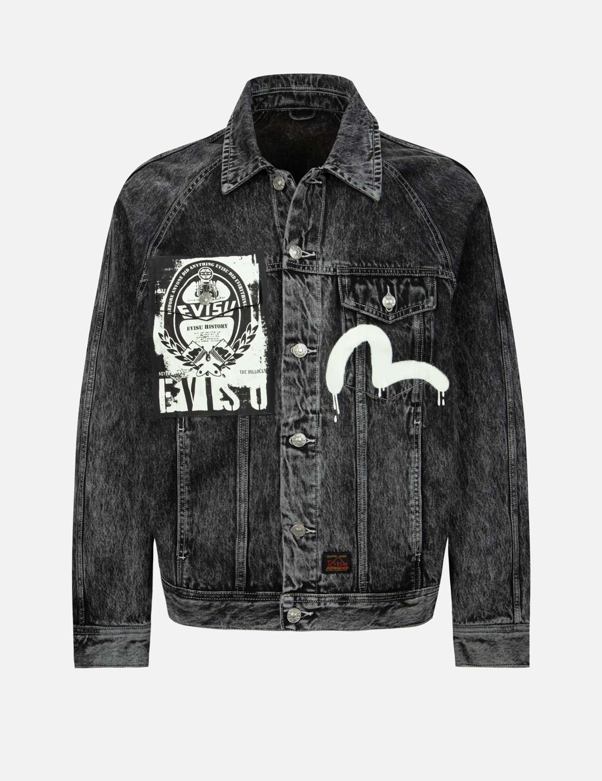 EVISU POSTER GRAPHIC AND SEAGULL PRINT LOOSE FIT DENIM JACKET 