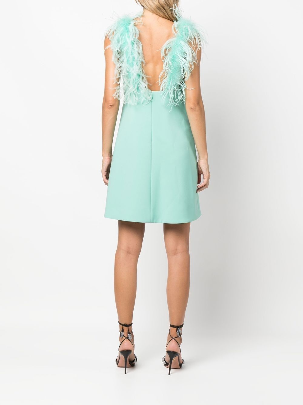 feather-detail sweetheart-neck dress - 4