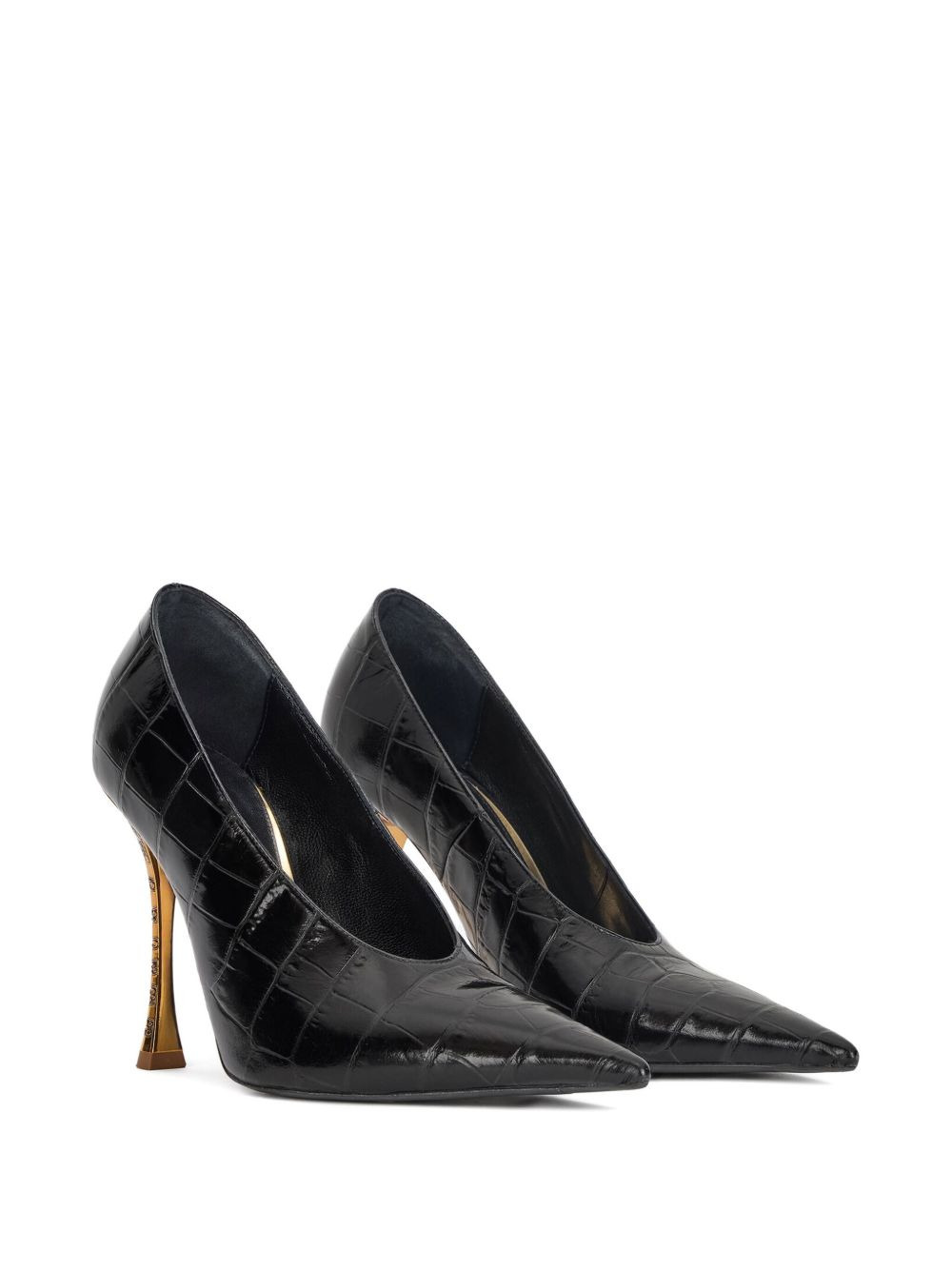 crocodile-effect pointed-toe pumps - 2