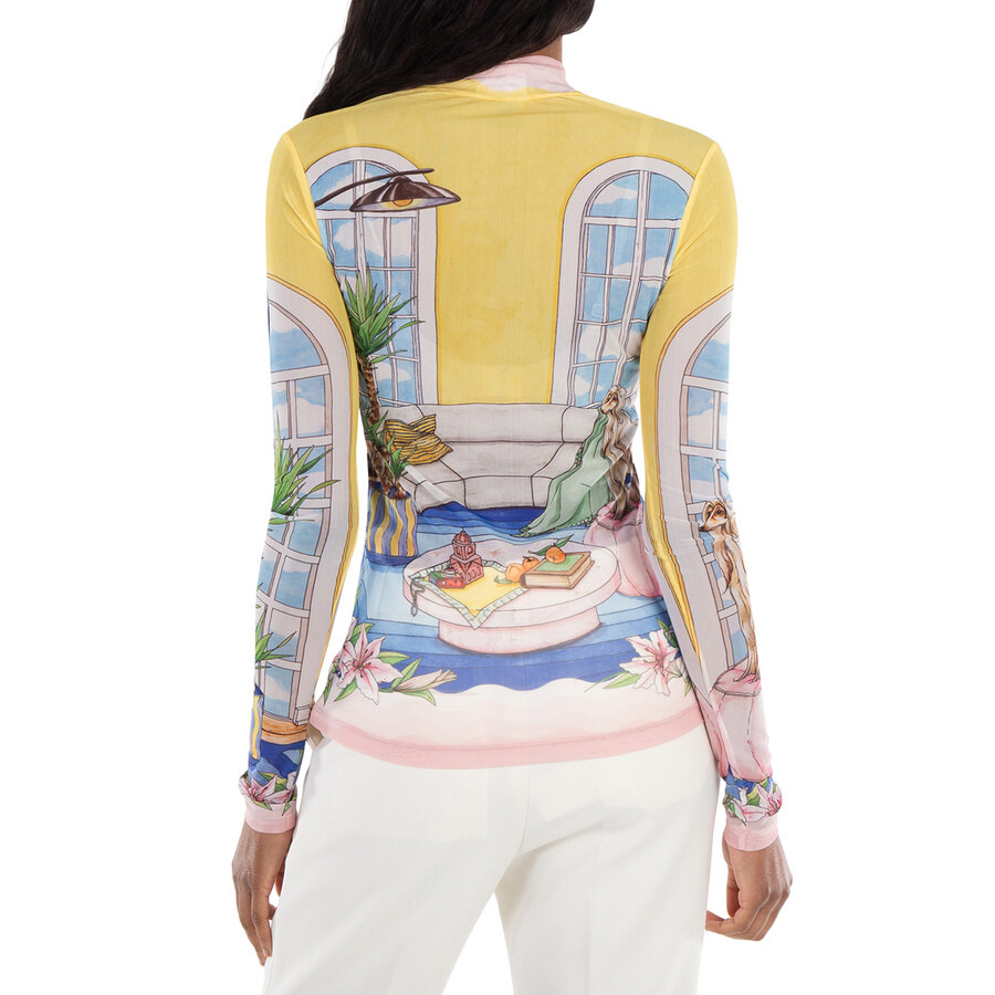 Casablanca Illustration-Style Print Mesh Top - 4