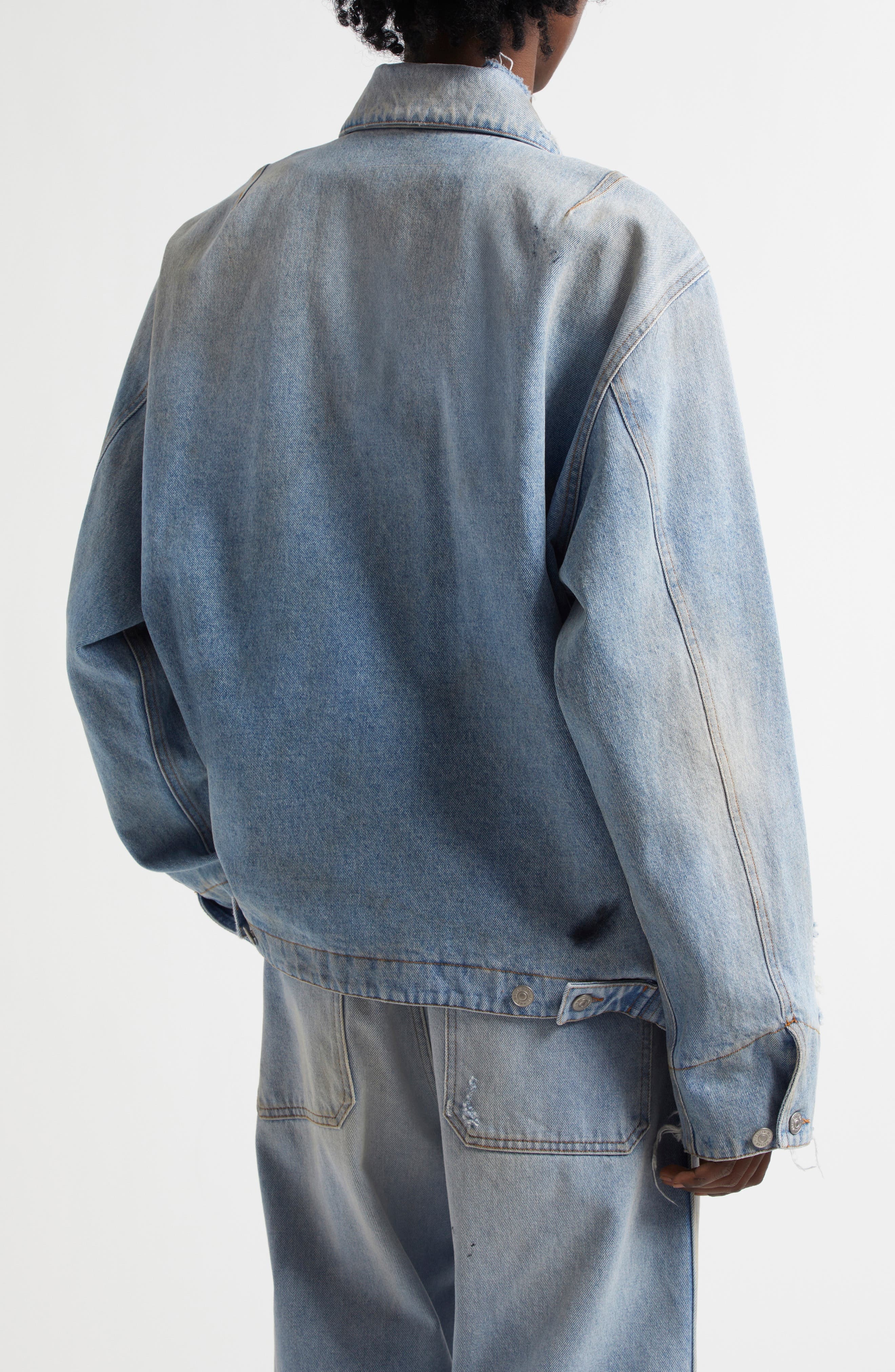 MM6 Maison Margiela Distressed Denim Chore Jacket in Medium Blue at Nordstrom - 3
