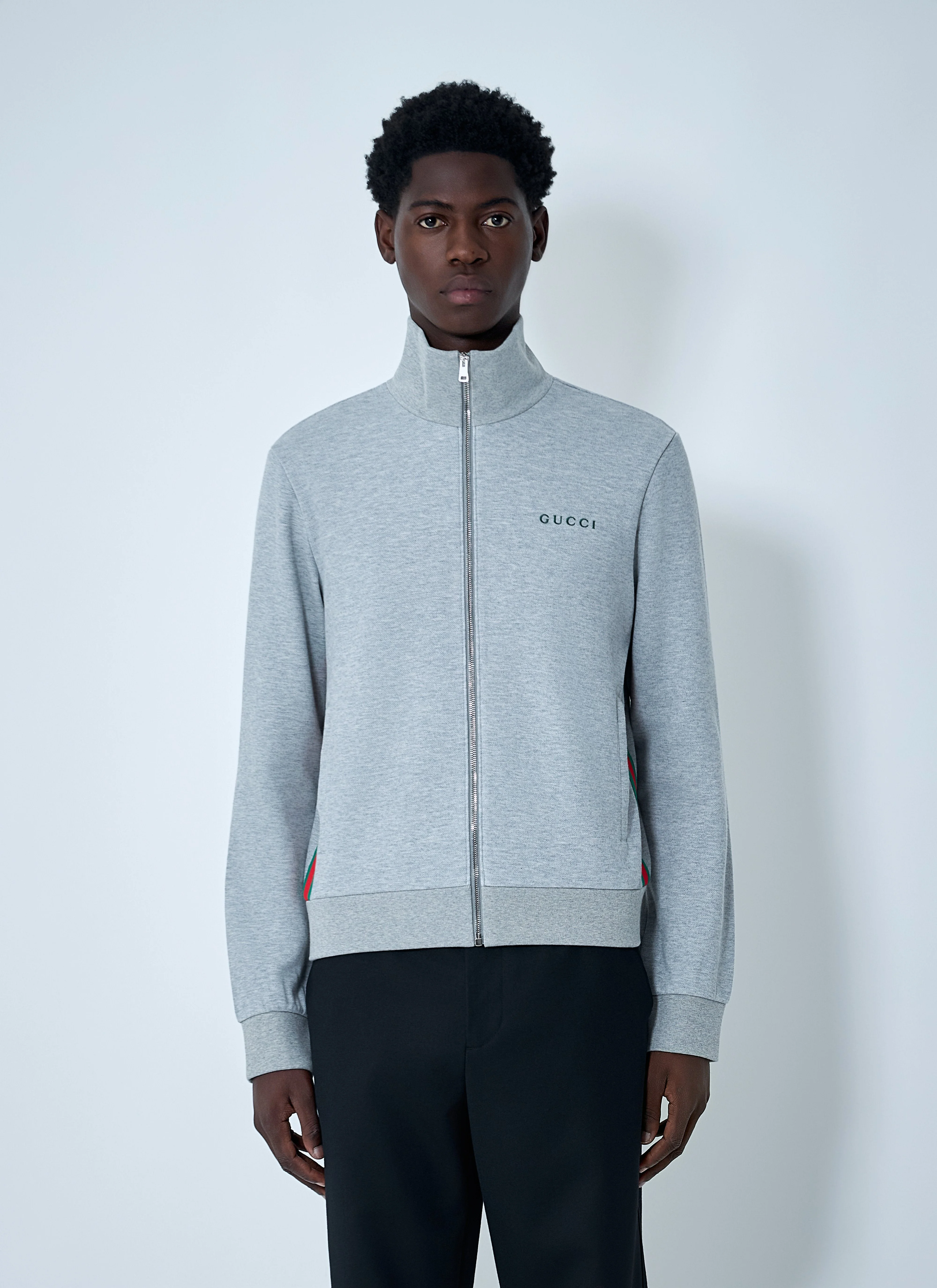 Gucci Men Web Motif Zip-Up Sweatshirt - 1